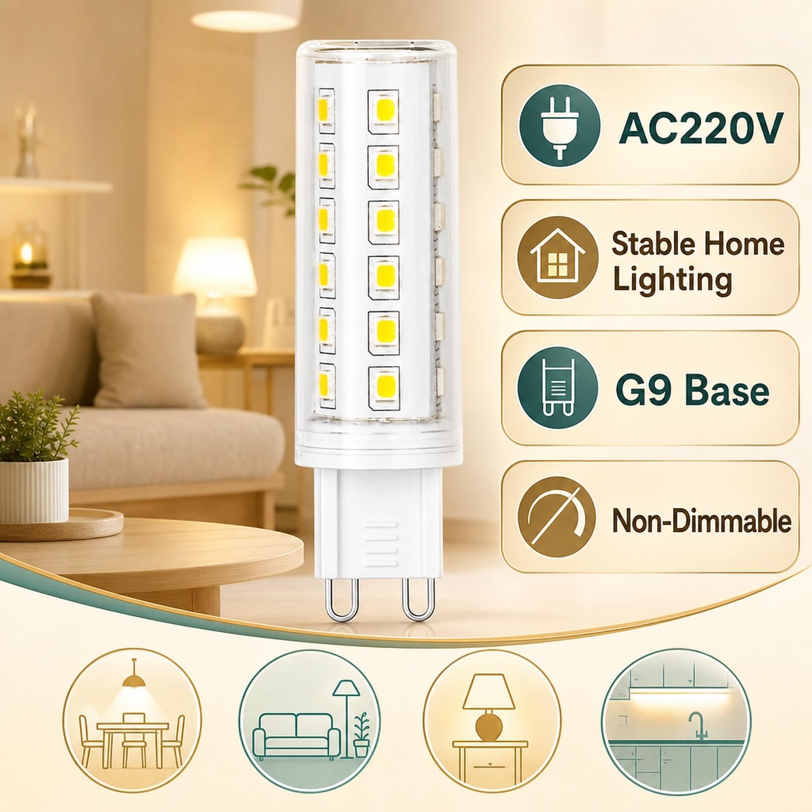 Bombilla LED G9 Luz Cálida 3000K, 5W=40W, Sin Parpadeo, Ahorro Energía, CRI≥80, Larga Vida, Para Araña, Aplique, Pasillo, Iluminación Interior, No Regulable(6 Pack)