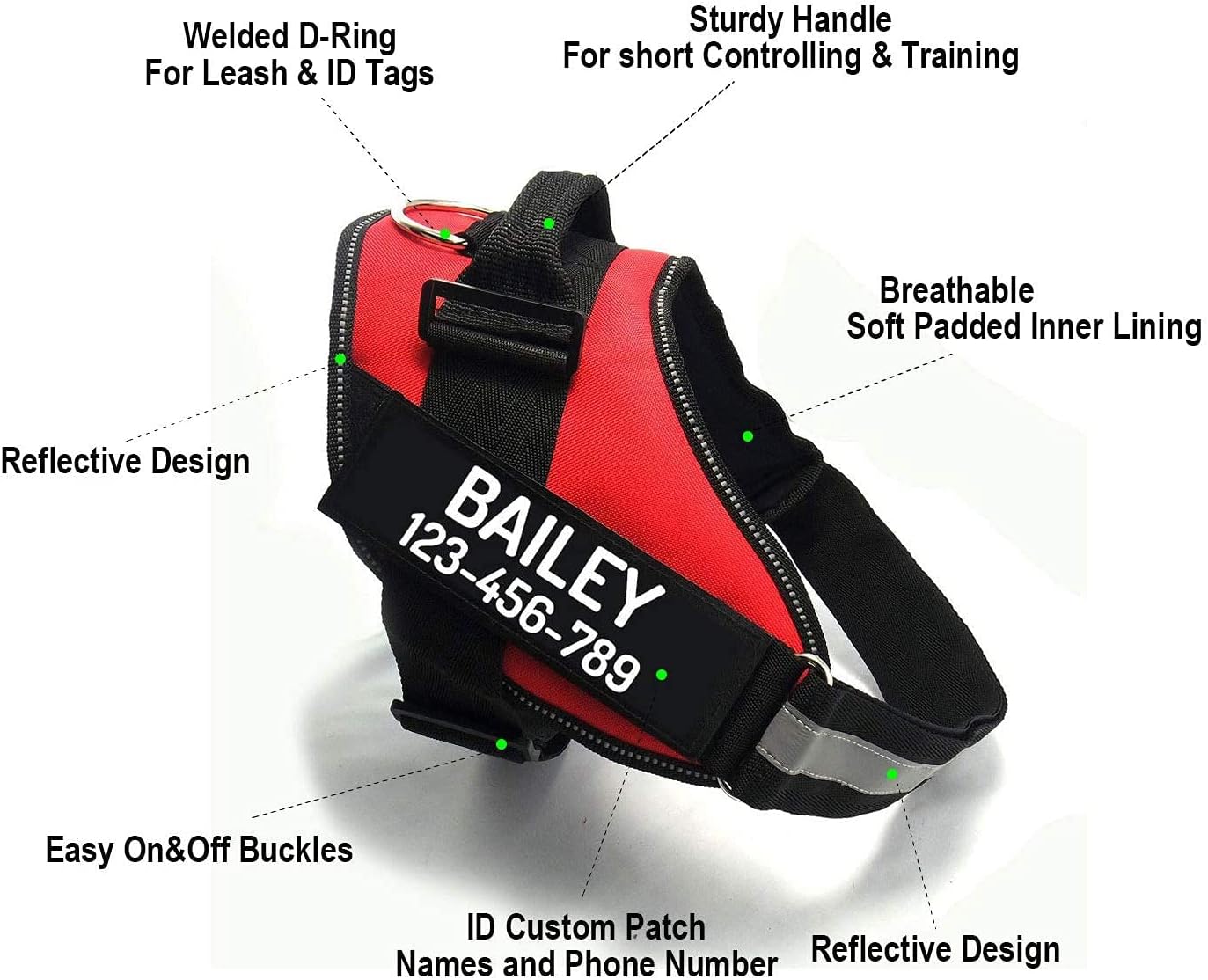 HOTGOL Custom No Pull Dog Harness with Personalize Name and Phone Number Tag,Reflective Breathable Adjustable Pet Vest for Small to Large Dogs