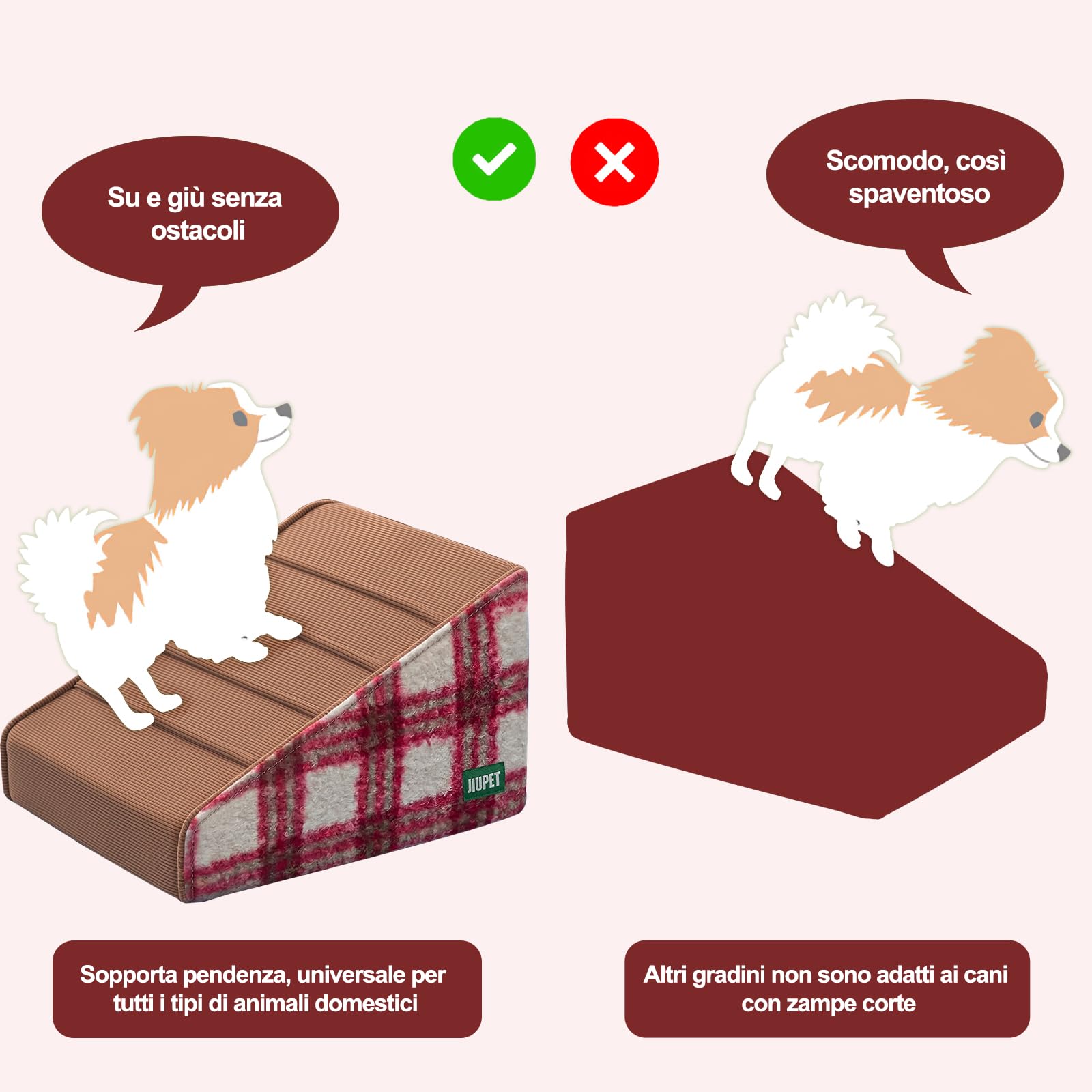 Galatée Scaletta Per Animali Domestici Con Rivestimento Rimovibile e Lavabile, Spugna Antiscivolo Ad Alta Densità, Adatta a Cani e Gatti(Marrone a Quattro Fasi)