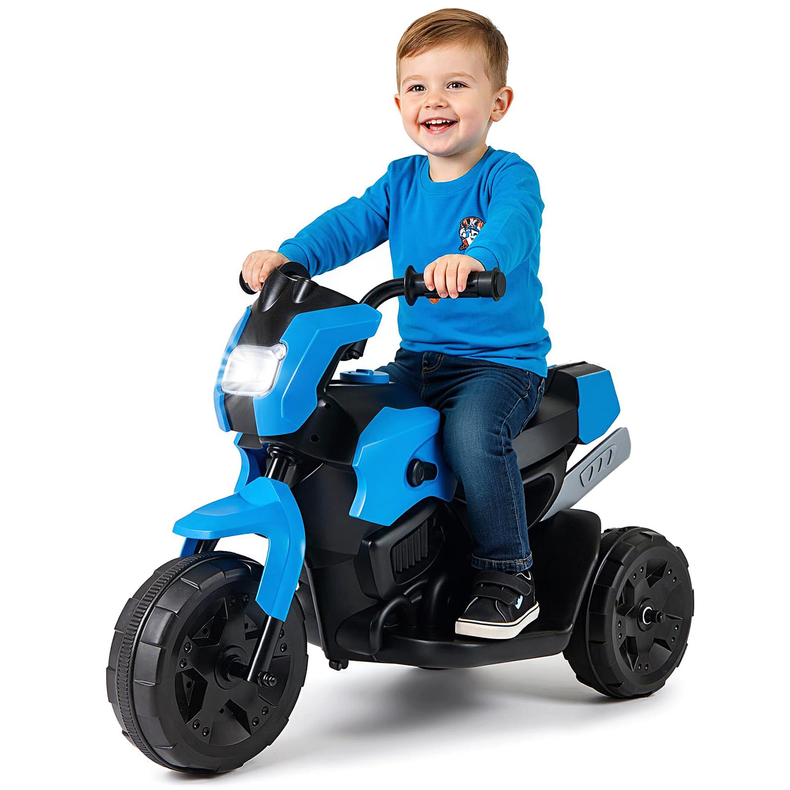 DREAMADE 6V Kinder Motorrad, Elektromotorrad mit 3 stabilen Rädern & LED-Scheinwerfer & Fußpedal, Elektrisches Motorrad für Kinder ab 3 Jahren (Blau)
