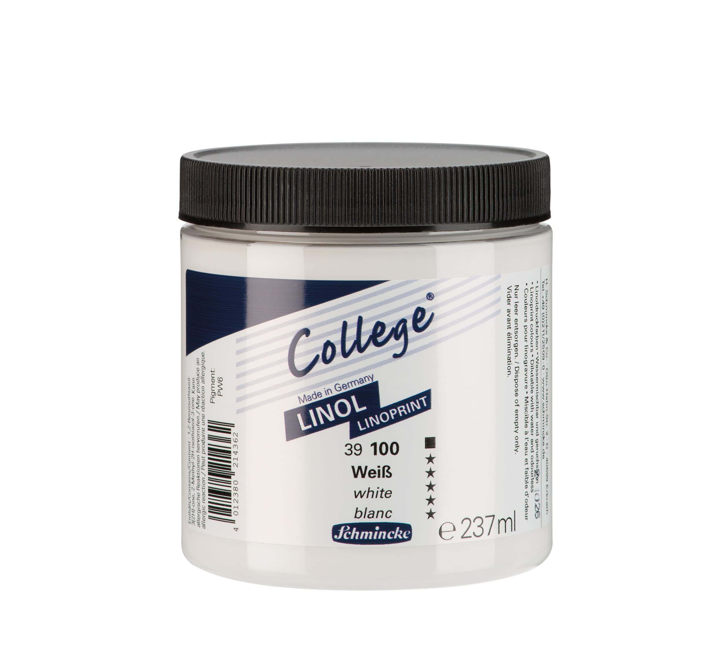 Schmincke - College® Linol, artists' lino printing inks, white 237 ml, 39100053, low-odour water-based lino printing ink, lightfast, even print