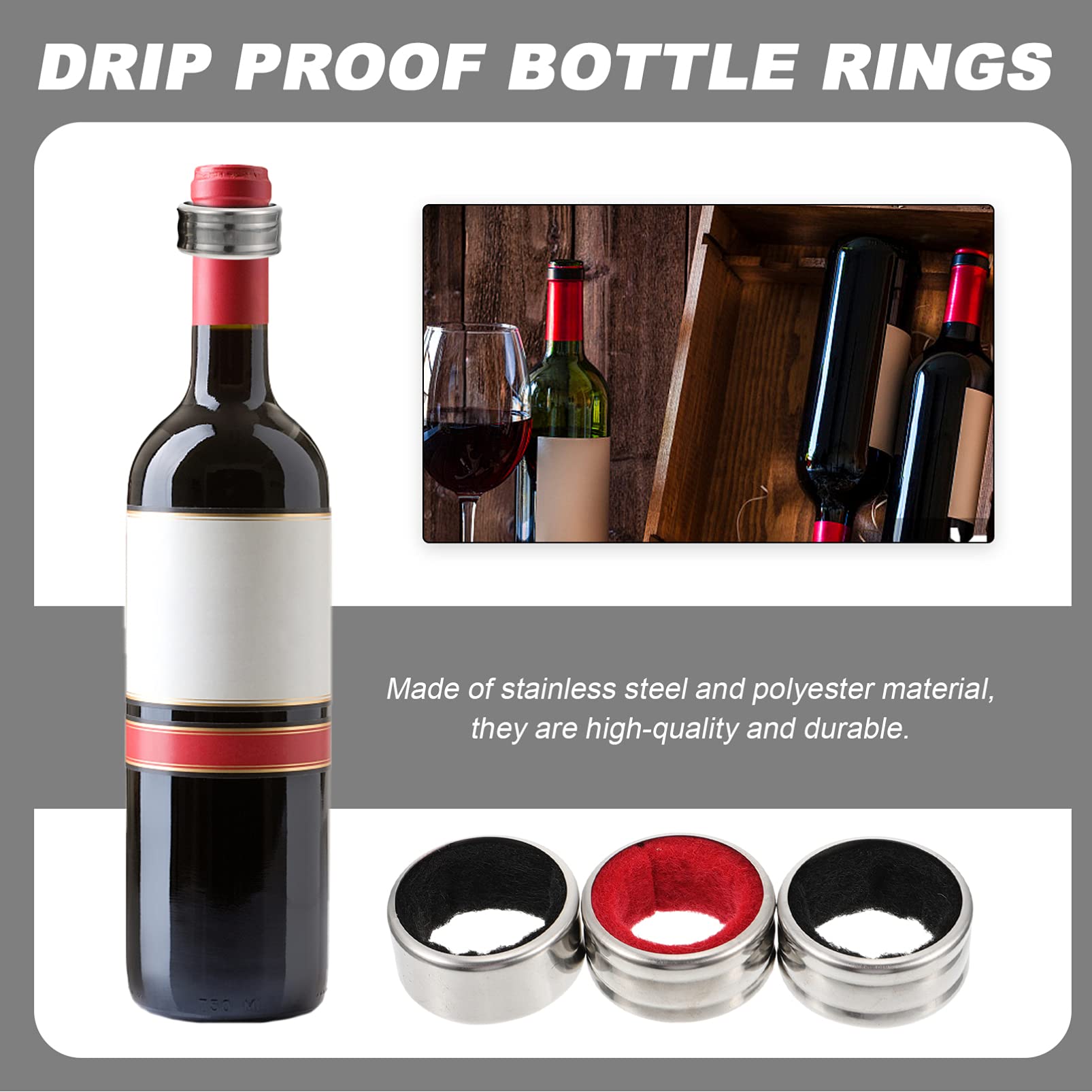 Uxcell 2Ps Wine Bottle Collars, Stainless Steel Wine Drip Rings, Leak - View #4