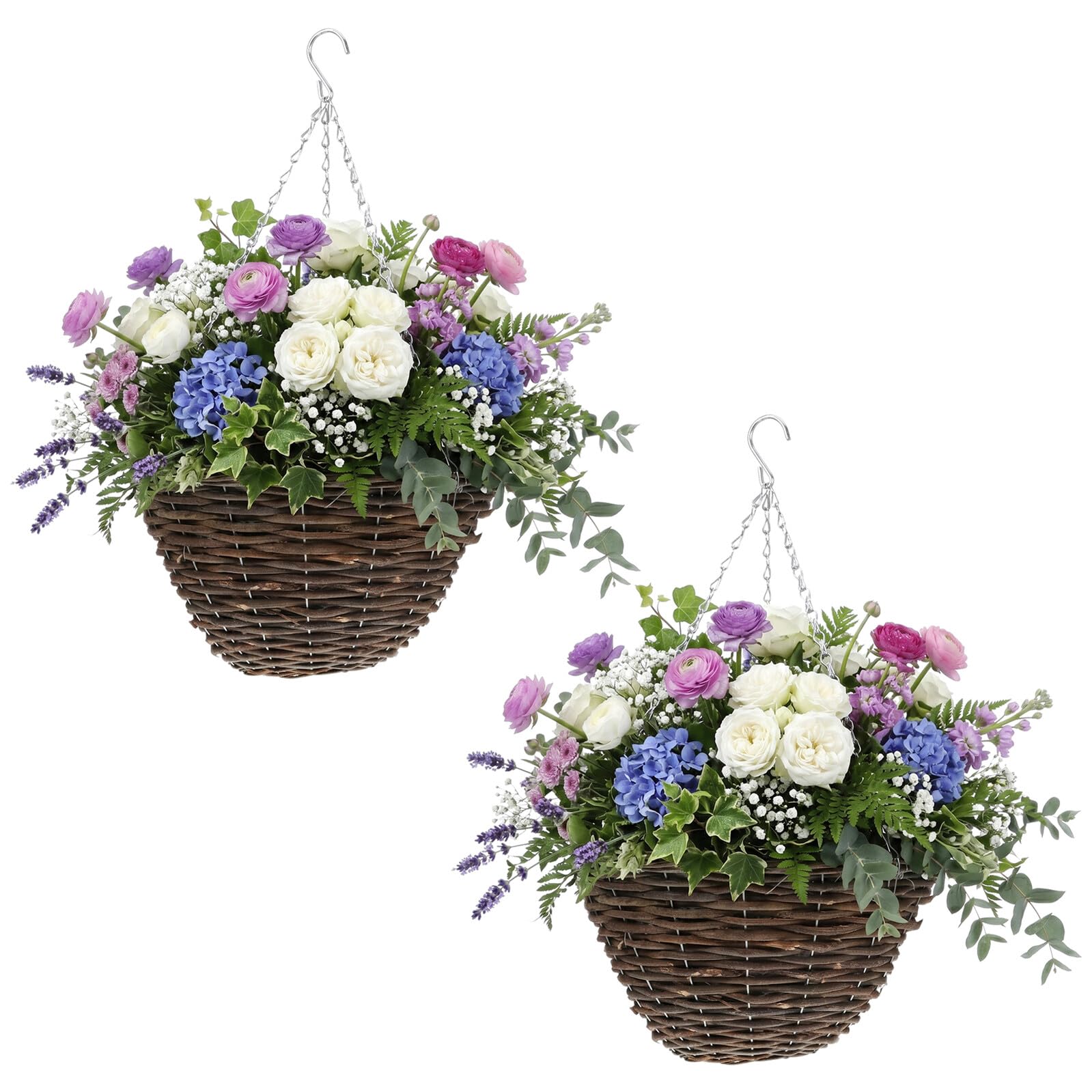 Set 2 Pezzi Vasi Sospesi per Piante in Rattan Fatti a Mano, Portavasi da Balcone Eleganti e Resistenti in Metallo per Fiori e Piante Grasse, per Finestre e Balconi