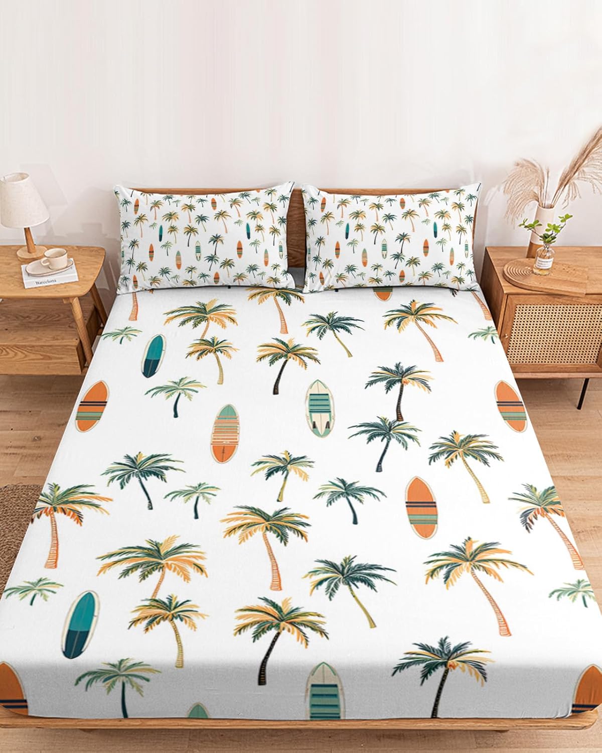 Fitted Sheet Set for Full Size Bed Summer Coconut Tree