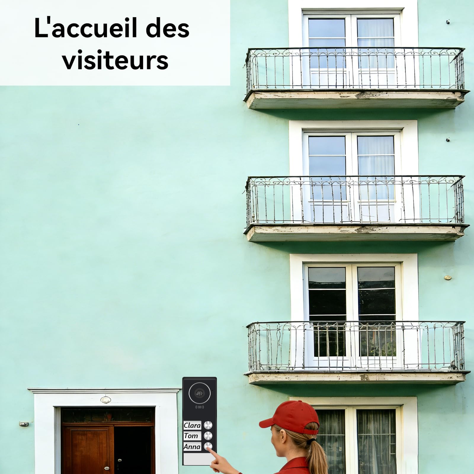 Interphone Vidéo Filaire avec 7 Pouces Moniteur Tactile,Platine de Rue avec Camera,Sonnette Vidéo Extérieur Vision Nocturne, Audio Bidirectionnel, 3-Family Kit