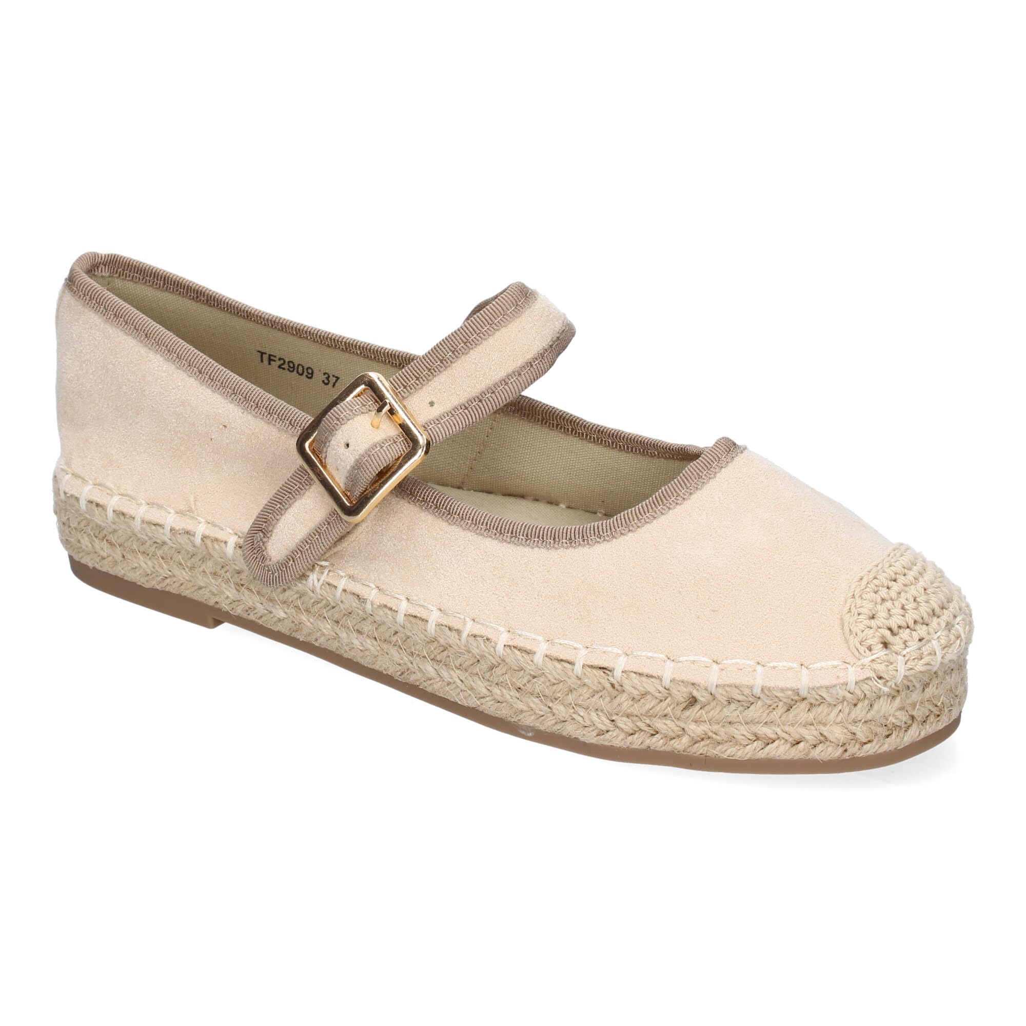 shoes&blues.es Bailarina Alpargata de Mujer con Yute, Diseno Moderno con Puntera Bordada y Cierre de Hebilla para un Ajuste Comodo, Ideales para Primavera-Verano.
