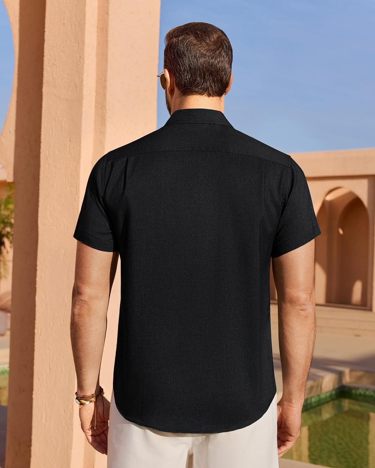 J.VER Mens Button Down Short Sleeve Shirts Summer Beach Vacation Casual Tops Lightweight Linen Shirt with Pocket - Image 5