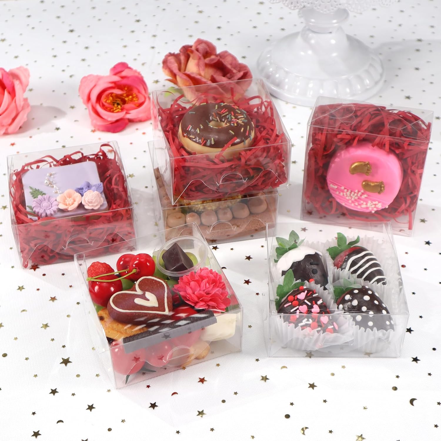 100pcs 4x4x2 Inch Clear Pastry Gift Boxes - Bakery, Cookie, Soap, Donut, Chocolate Covered Strawberries, Truffle, Brownie Cake & Treat Boxes for Party Favors & Wedding