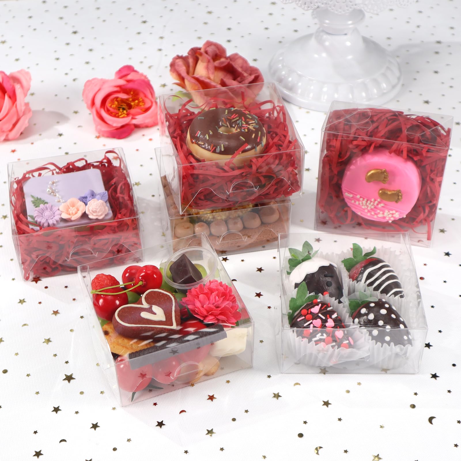 100 cajas de regalo transparentes de pastelería de 4 x 4 x 2 pulgadas, cajas de panadería, cajas de galletas, cajas de fresas cubiertas de chocolate, cajas de trufa, cajas de pastel de