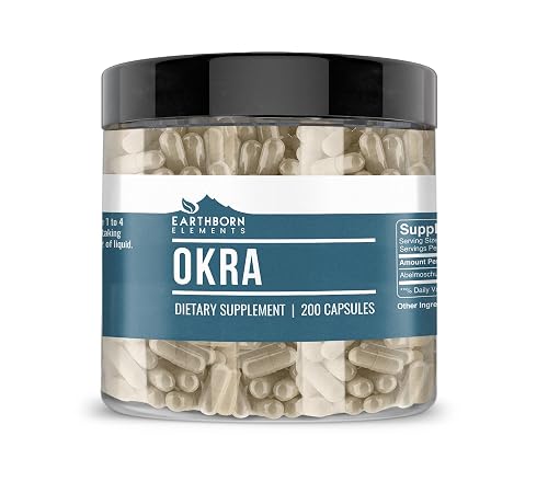 Earthborn Elements Okra Extract 200 Capsules, Pure & Undiluted, No