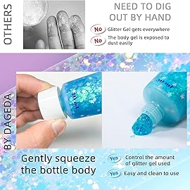 DAGEDA Body Glitter Gel, Face Glitters Body Gel Sequins Shimmer Liquid Eyeshadow, Chunky Glitter for Face Hair Nails, Holographic Cosmetic Laser Powder Festival Glitter Makeup 1.7oz (Lake Blue)