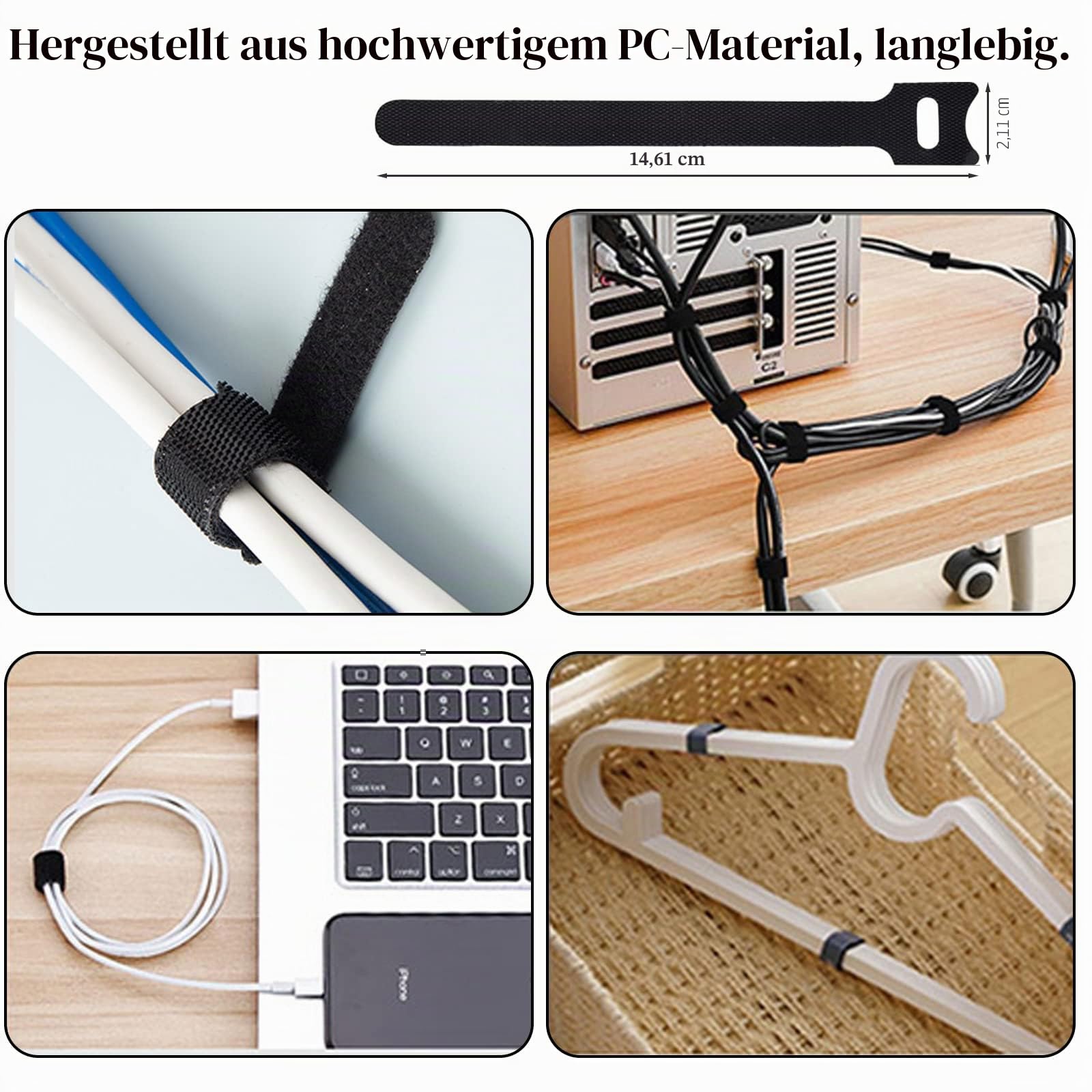 192-teiliges Kabelmanagement-Set, 4-Draht-Organizer-Hülse, 11 Kabelhalter, 35Kabel-Clips, 10 + 2 Roll-Kabel-Organizer-Gurte und 100 Befestigungs-Kabelbinder für Computer-TV unter dem Schreibtisch