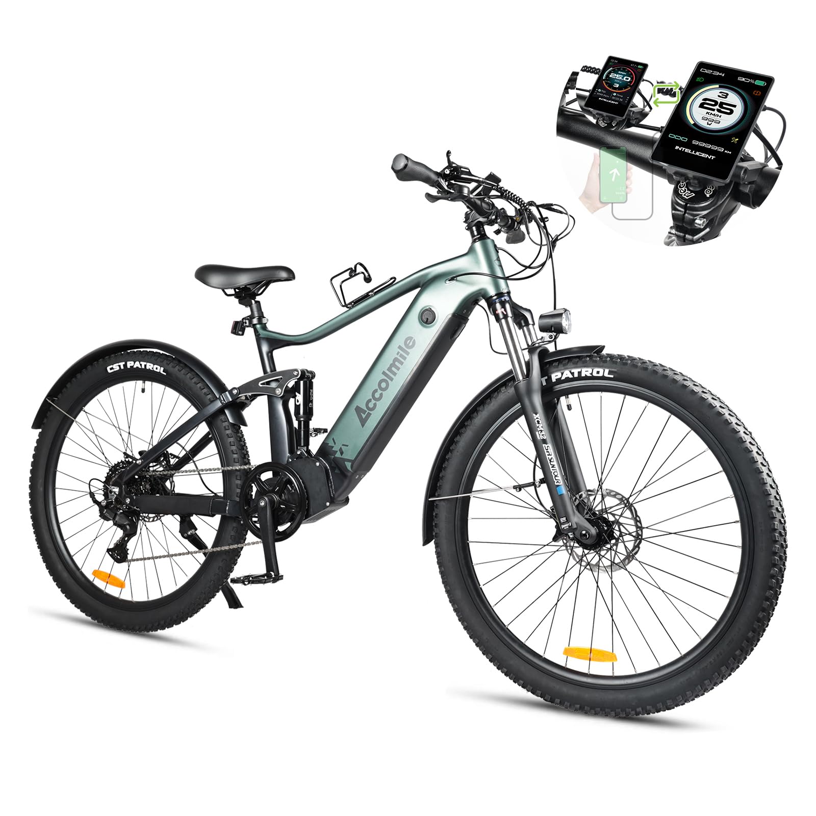 AccolmileElectric Bike for Adults,Cola Bear 1.5PLUS with Peak Power 1152W Bafang Mid Drive Motor &960WH LG Battery,Up to 35 MPH &75 Mile Long Range 9-Speed Full Suspension 27.5"/29" Mountain EBike