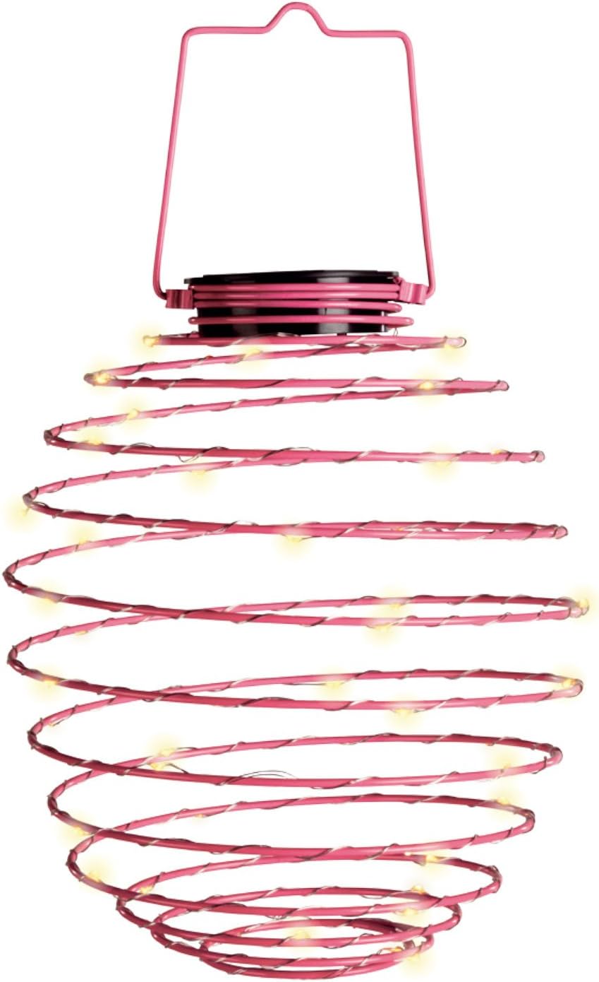 Large Solar Powered Hanging Wire 45 LED Beehive Style Spiral Lantern, Pink