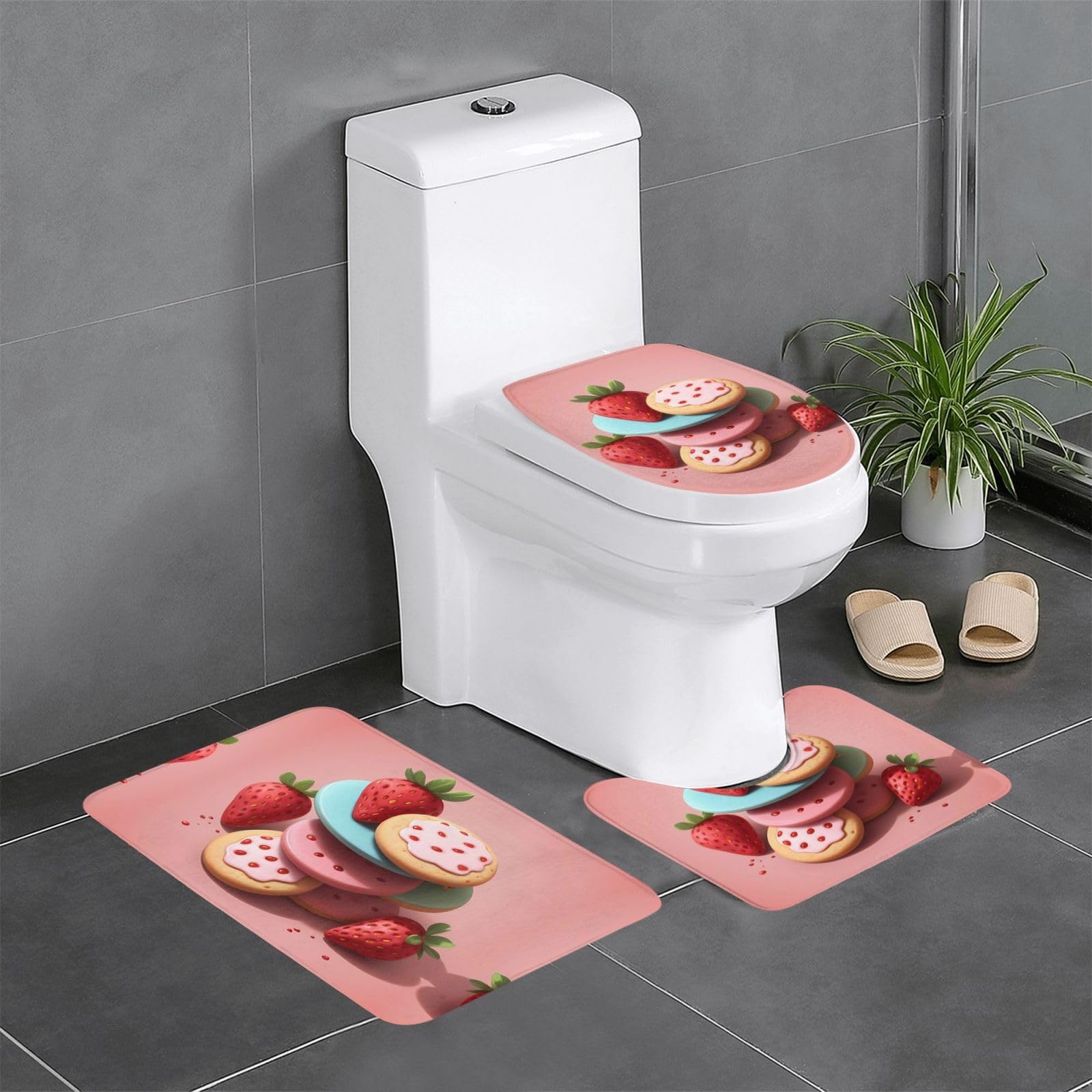 Tapis de salle de bain fraise cookies ensemble de 3 pièces pour toilettes et lavabo