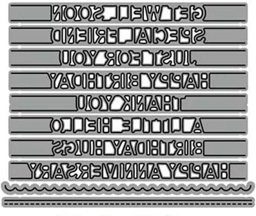 Miniatura 8 de Tiras de palabras, marco de metal, troqueladas, palabras huecas, feliz cumpleaños, marco de tira de fondo, troqueles de corte de boda, plantillas