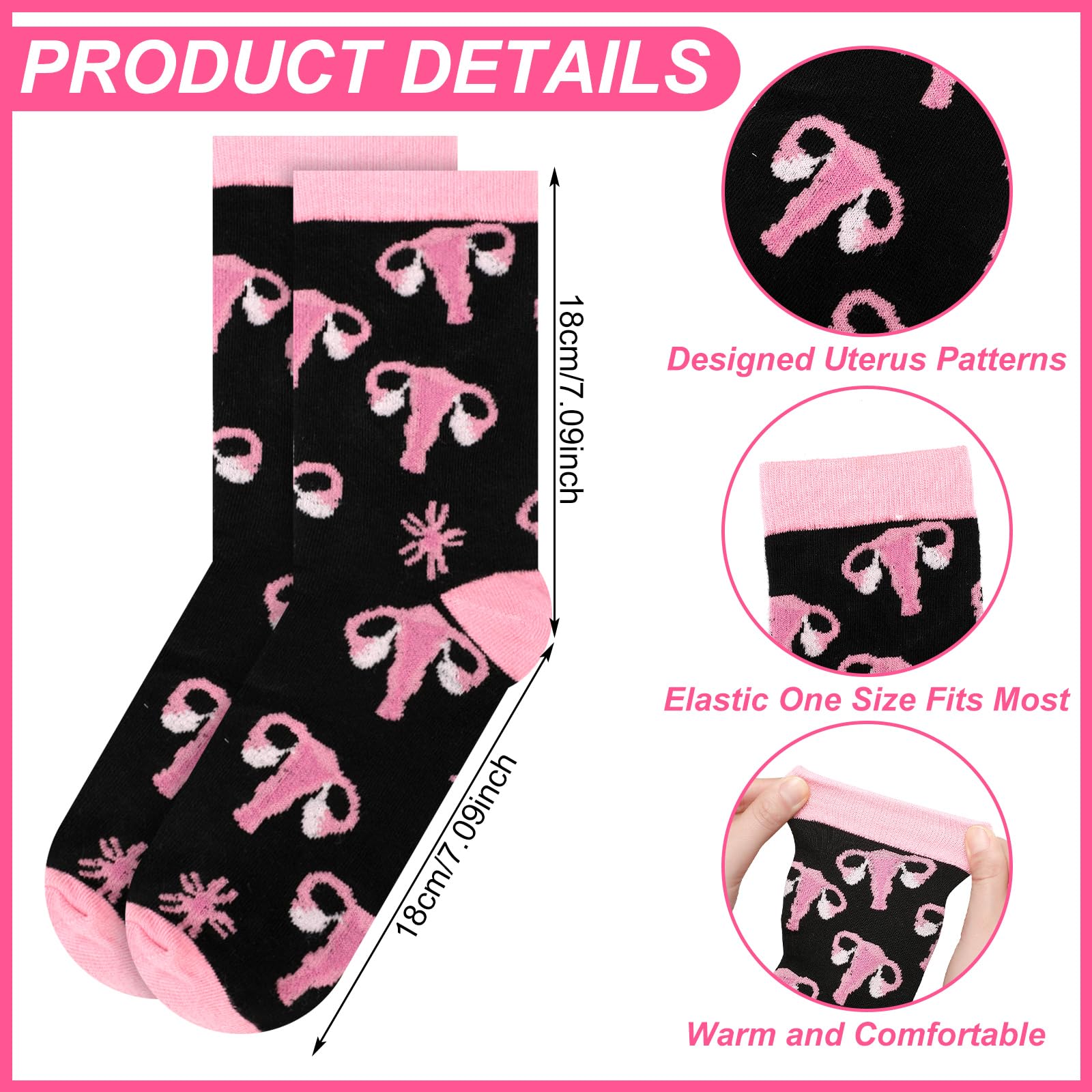 Glitopper 12/6 /3 Pcs Funny Uterus Crew Socks for Women Novelty Labor and Delivery Nurse Cervix Uterus Socks for Nurse Gifts