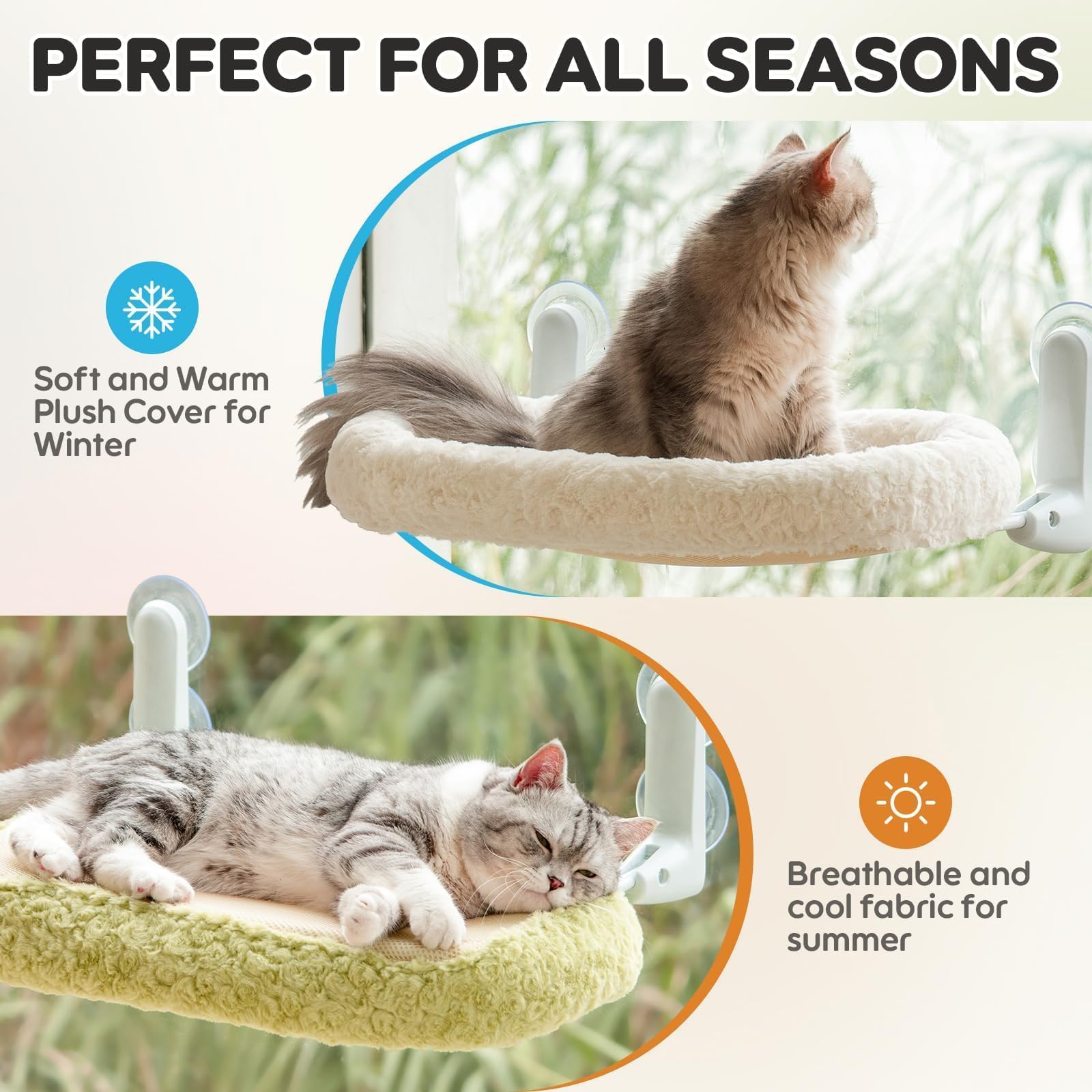 Hamac Pour Chat Fenêtre EDAGNY 54x36cm - Housse Réversible Velours, Cadre Métal, Supporte 15kg, Pliable