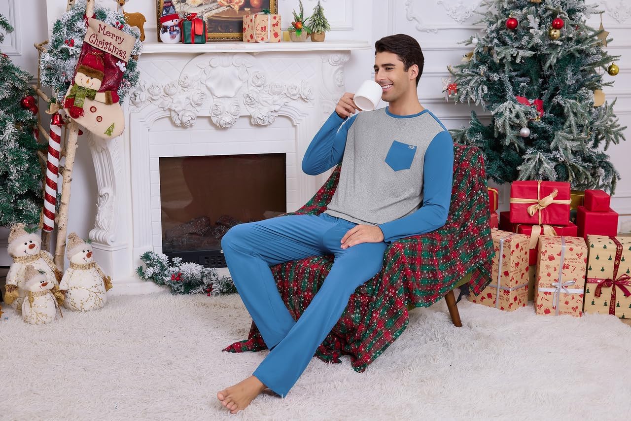 Marvmys Mens Pajama Set Long Sleeve Pajamas Soft Pjs Sleepwear Loungwear Comfy Sleep Sets with Pockets S-3XL