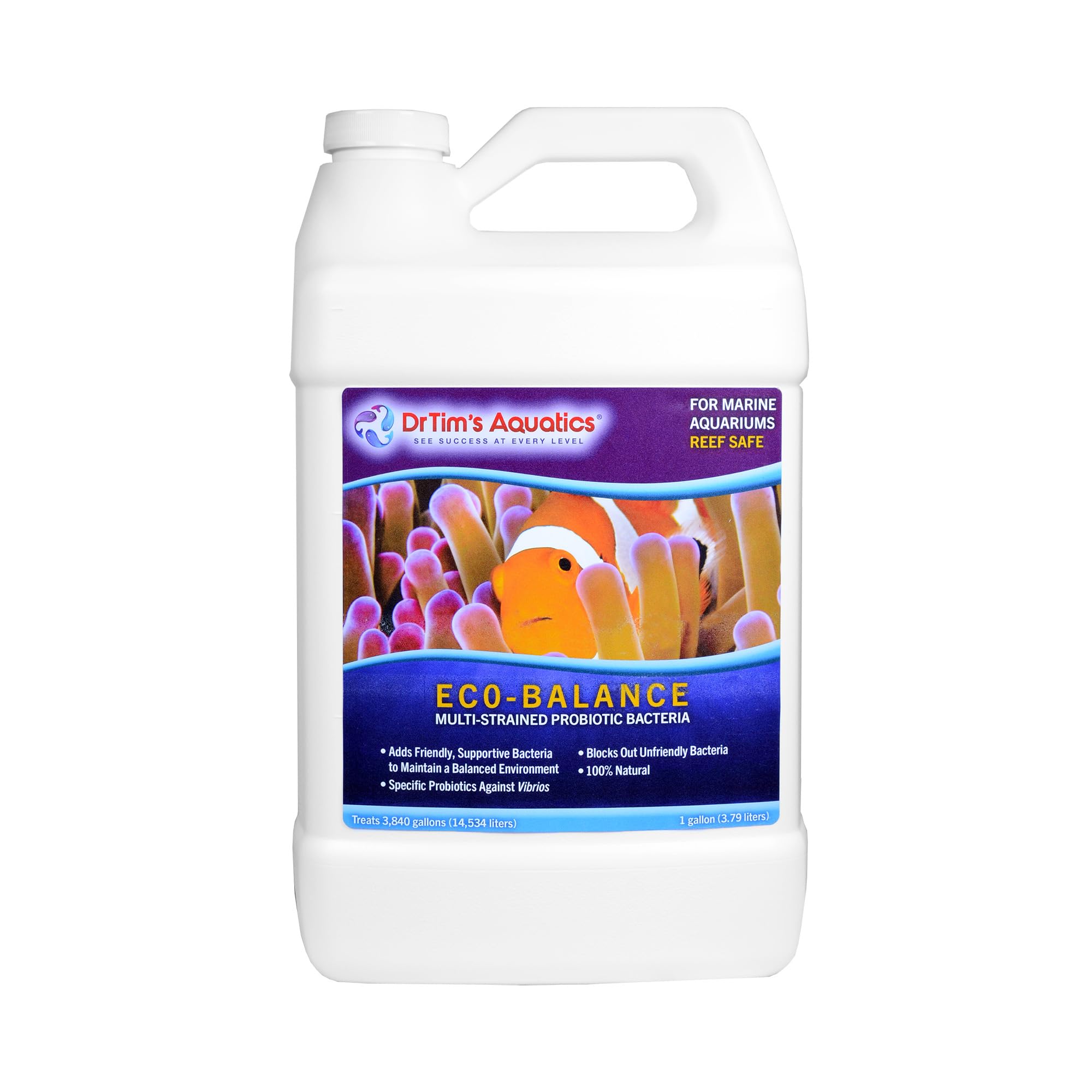 DrTim's Aquatics Reef Eco-Balance Probiotic Bacteria – For Reef, Nano, Seahorse Aquaria, Fish Tanks, Aquariums – Blocks Unfriendly Bacteria, Promotes Optimal Water Quality – 100% Natural – 128 Oz.