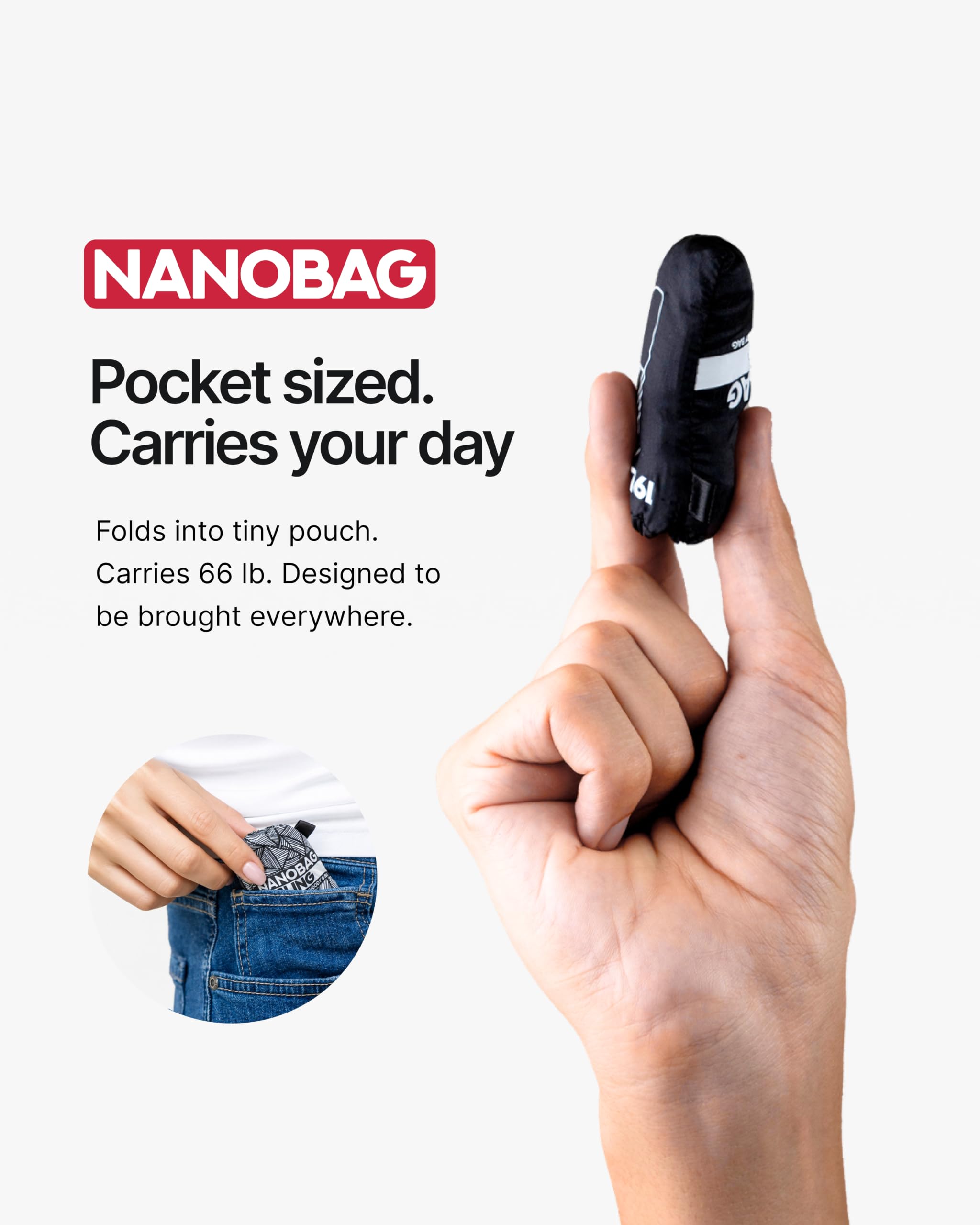 Nanobag - Bolsa de la compra compacta ultraligera, reutilizable, pequeña y ecológica, plegable, multiusos y elegante