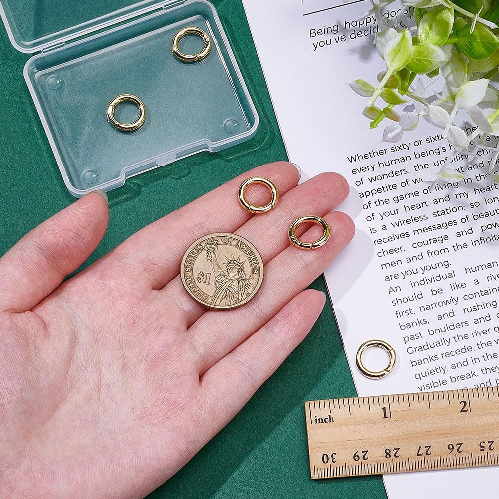 5Pcs 18K Gold Plated Spring Gate Rings Brass Round Clips Keyrings Snap Buckle Clasps O Rings Carabiners Trigger for Bracelet Necklace Keychains Jewelry Making DIY Craft - Image 3