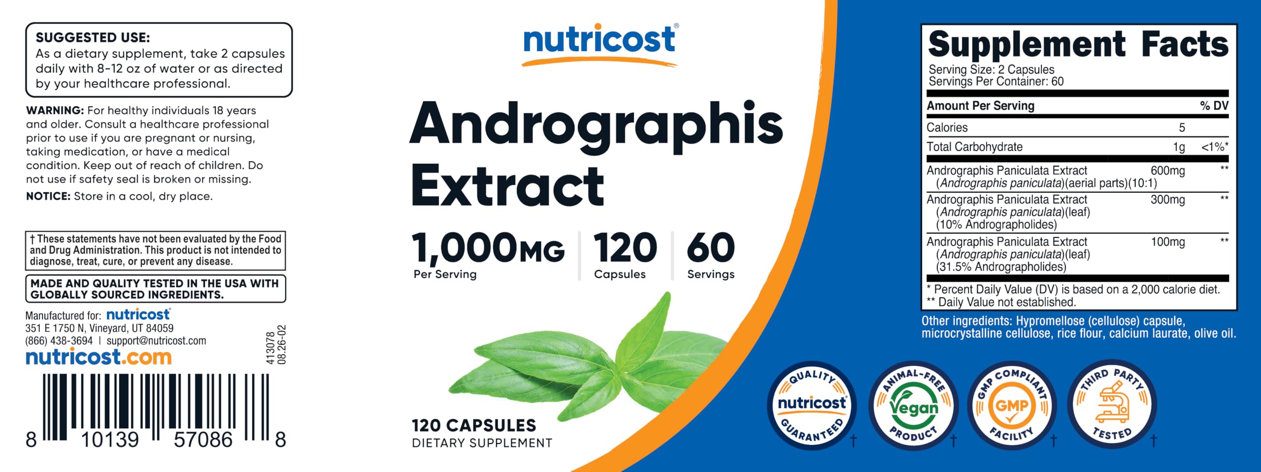 Nutricost Andrographis Extract Capsules (1000mg) 120 Capsules — Amazon image 6