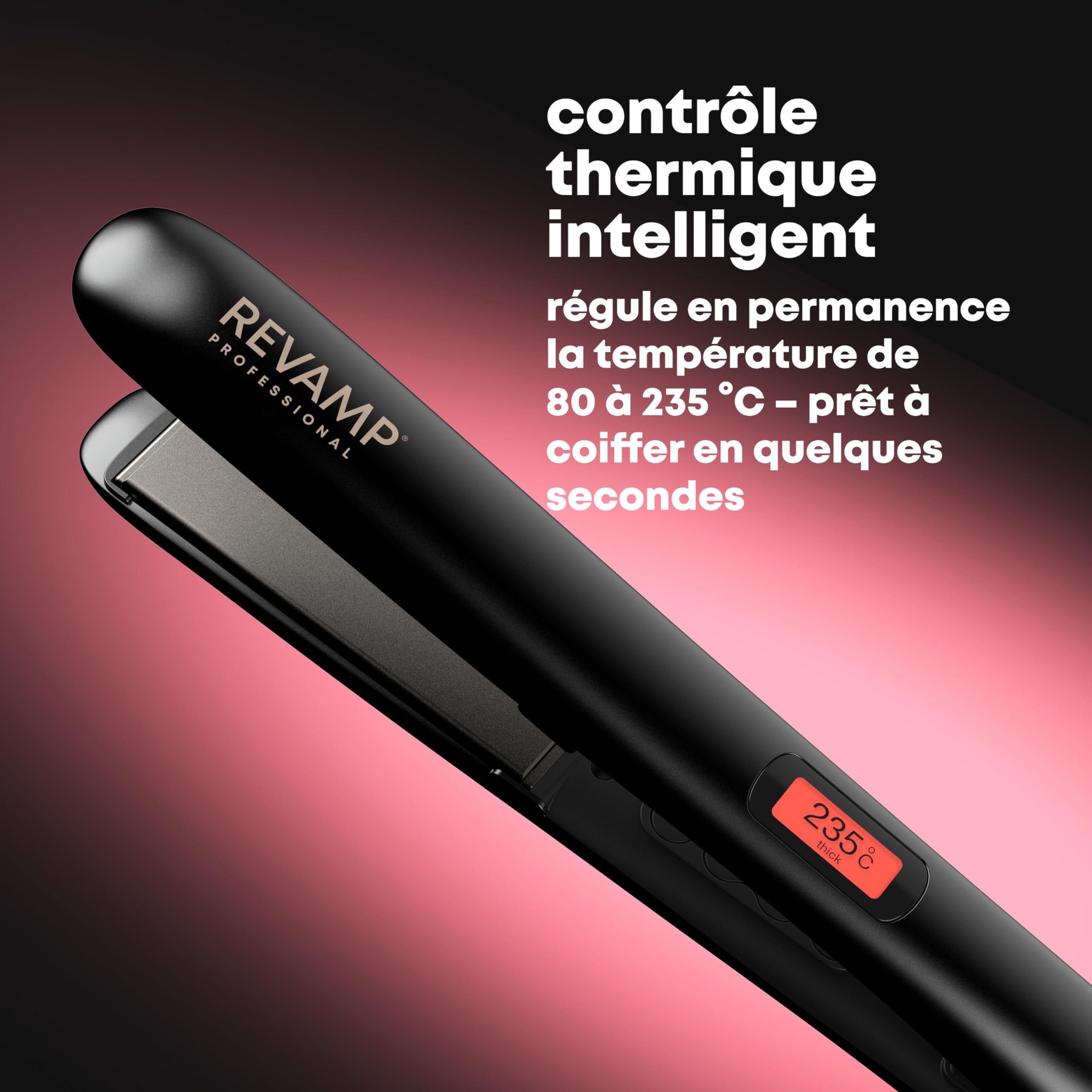 REVAMP Progloss Lisseur Céramique Digital - Lisseur et Boucleur Professionnel Léger et Fin, Plaques Ionique, Température Réglable 80-235 °C, Tension Universelle