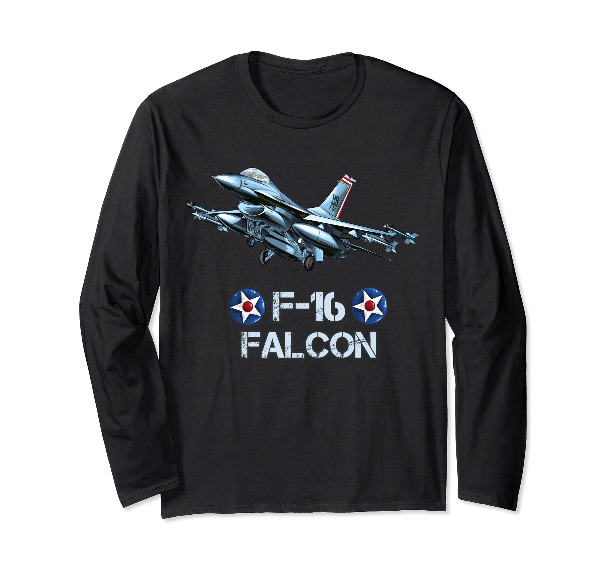American Military Airforce Aircraft Fighter F16 Falcon Jet Long Sleeve T-Shirt
