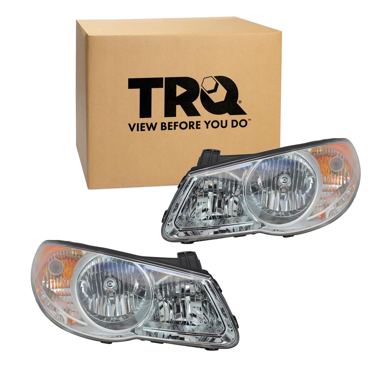 TRQ 2 Piece Headlight Assembly Set Driver &amp; Passenger Side Compatible with 2007-2010 Hyundai Elantra HY2502138 HY2502153 HY2503138 HY2503153