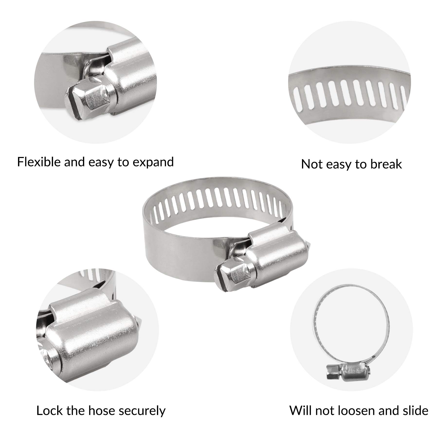 60-Piece Assorted Hose Clamps Kit – 304 Stainless Steel, 6-38mm Adjustable Range, Worm Gear Clamps For Auto, Plumbing & More