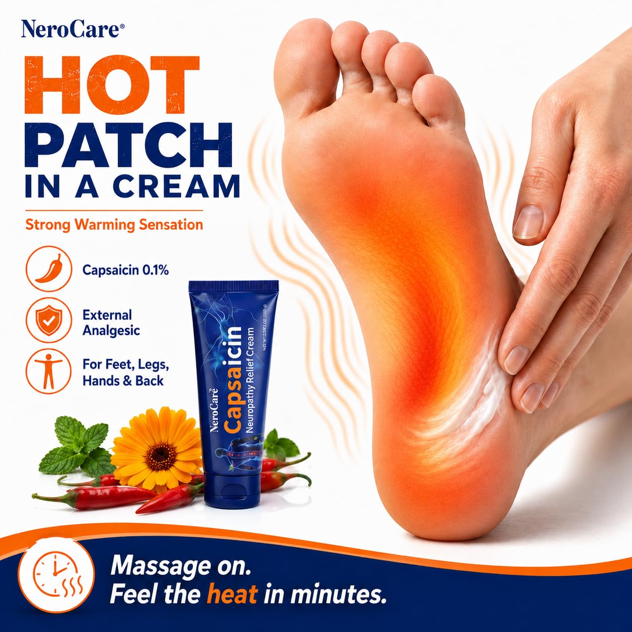 Capsaicin Neuropathy Relief Cream, Nerve Cream with Capsaicin, Arnica, Menthol, Fast Absorbing Formula for Feet, Hands, Legs, and Waist, Improve Joint Discomfort, Increase Mobility 100g (1pc)