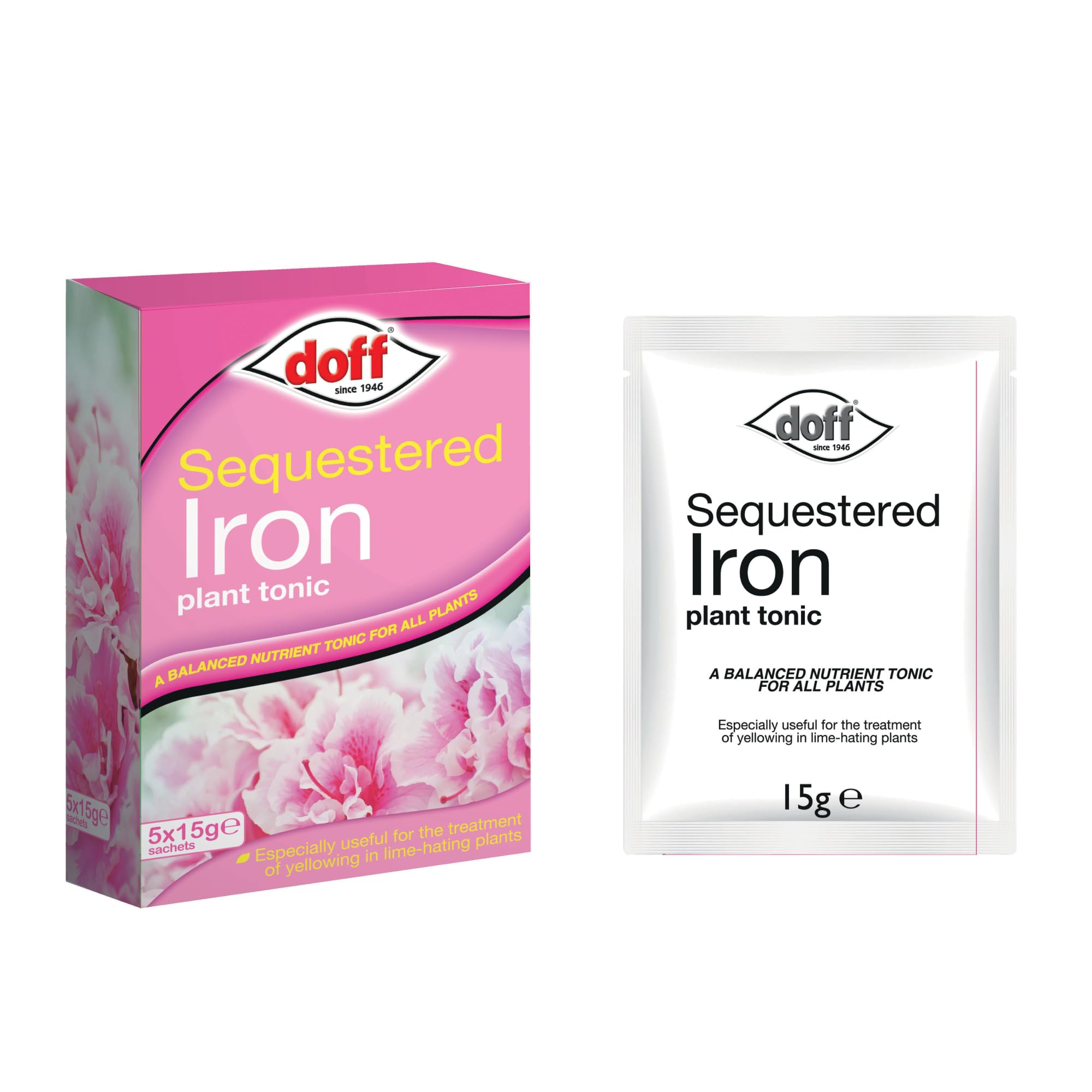 Doff Plant Tonic Sequestered Iron – 5x15g Sachets of Fast-Acting Plant Food for Healthy Growth of Ericaceous & Fruit, Lawns & Shrubs – Iron Enriched – Encourages Root Development – Ready for Dilution