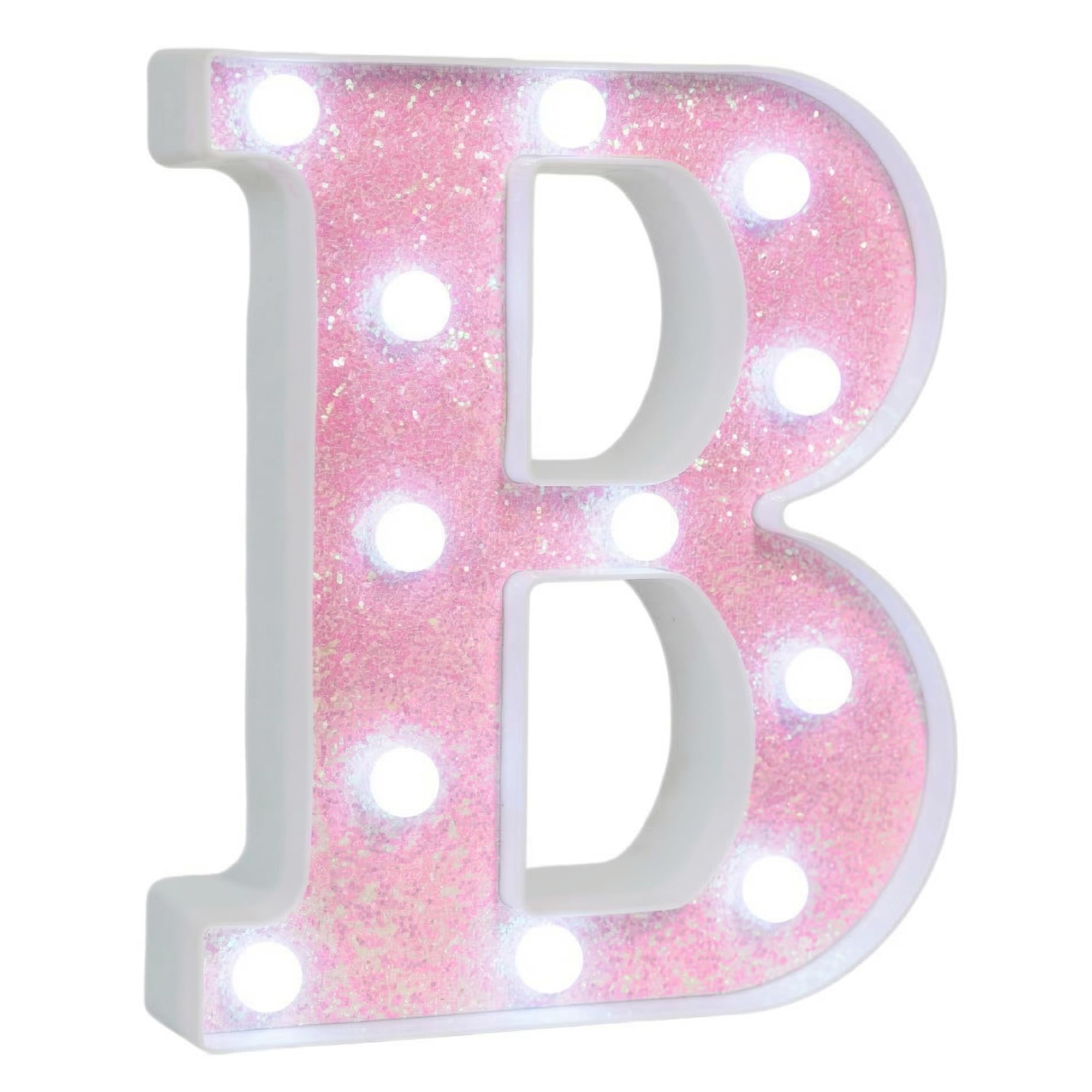 EUFONY Pink Glitter Marquee Light Up Letters, Battery Operated LED Letter Lights Signs for Pink Birthday Party Table Decorations, Wall Decor for Girls Bedroom, Initial Letter B with Cool White Lights — image 1