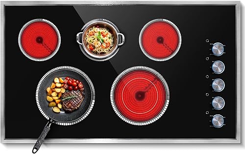 Miniatura 13 de Placa de cocción eléctrica de 4 quemadores, estufa eléctrica de 24 pulgadas, 6000 W, 220 V-240 V, placa de cocción de cerámica integrada con control