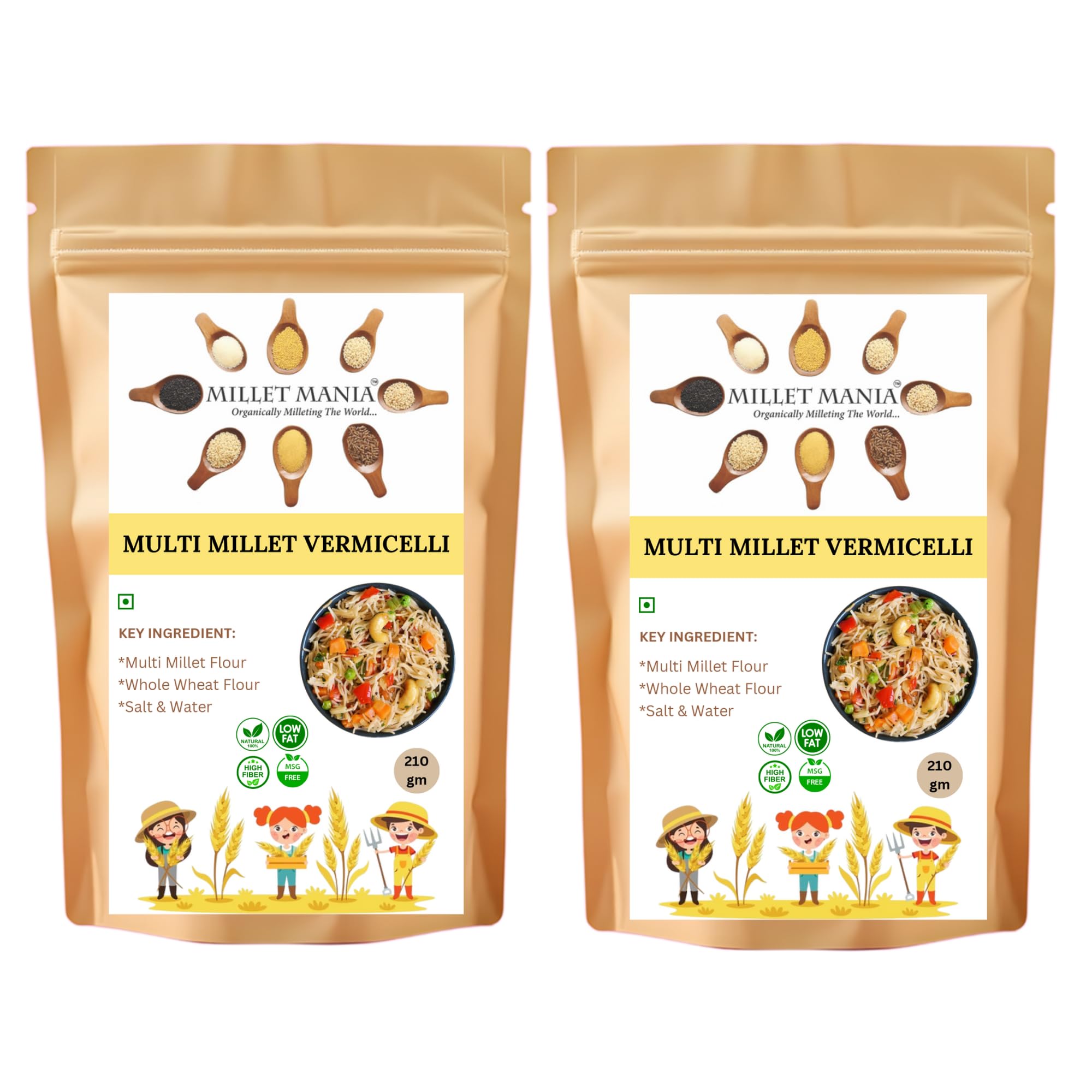 Millet Mania Multi Millet Vermicelli (210g) – 100% Natural, High Protein & Fiber | Quick-Cook Healthy Noodles for Kids & Adults | Ready in 5 Minutes (Pack of 2)-image-36