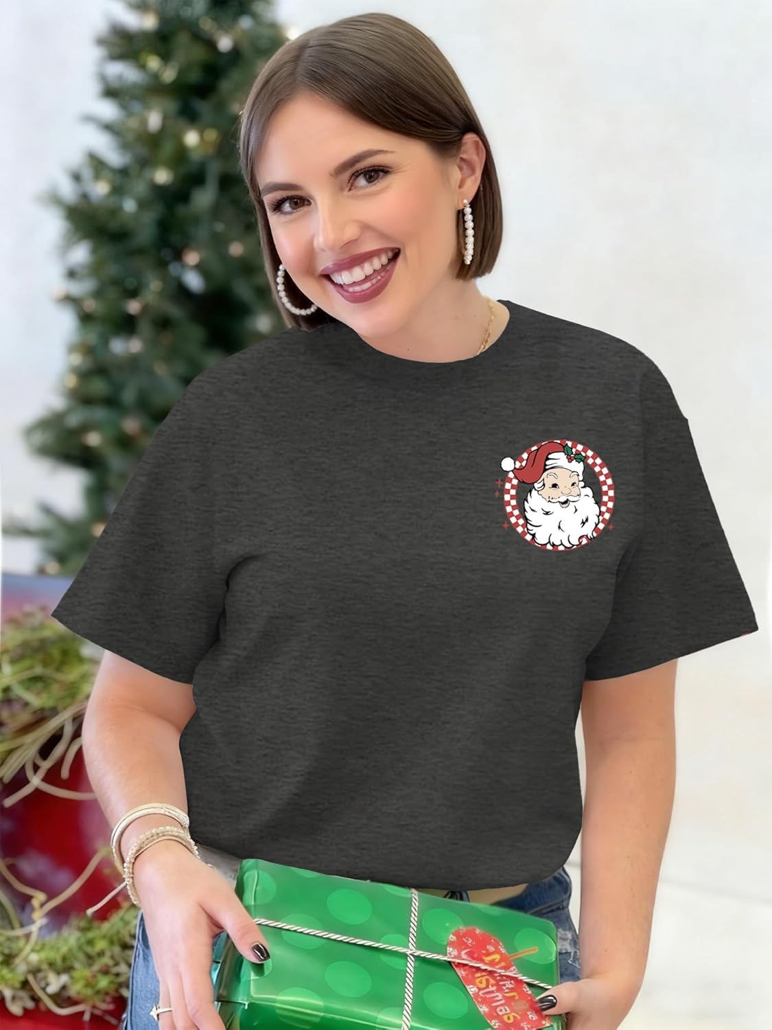 Christmas Shirts for Women Funny Merry Christmas Graphic T-Shirts Xmas Holiday Short Sleeve Tee Tops - Image 3