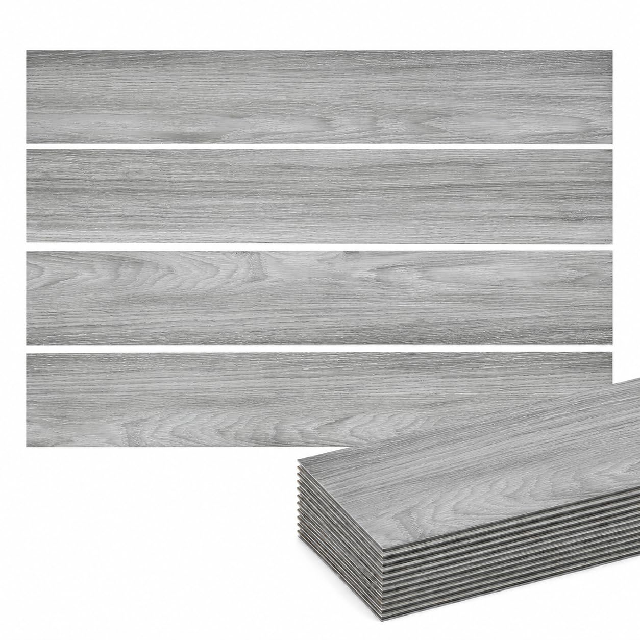 Panana 36pcs Self Adhesive PVC Flooring Planks, 5.02m² Peel & Stick Vinyl Floor Tiles, Waterproof Wood Effect Floor Stickers for Kitchen, Bathroom, Living Room & Rental Solutions (Washed Grey)