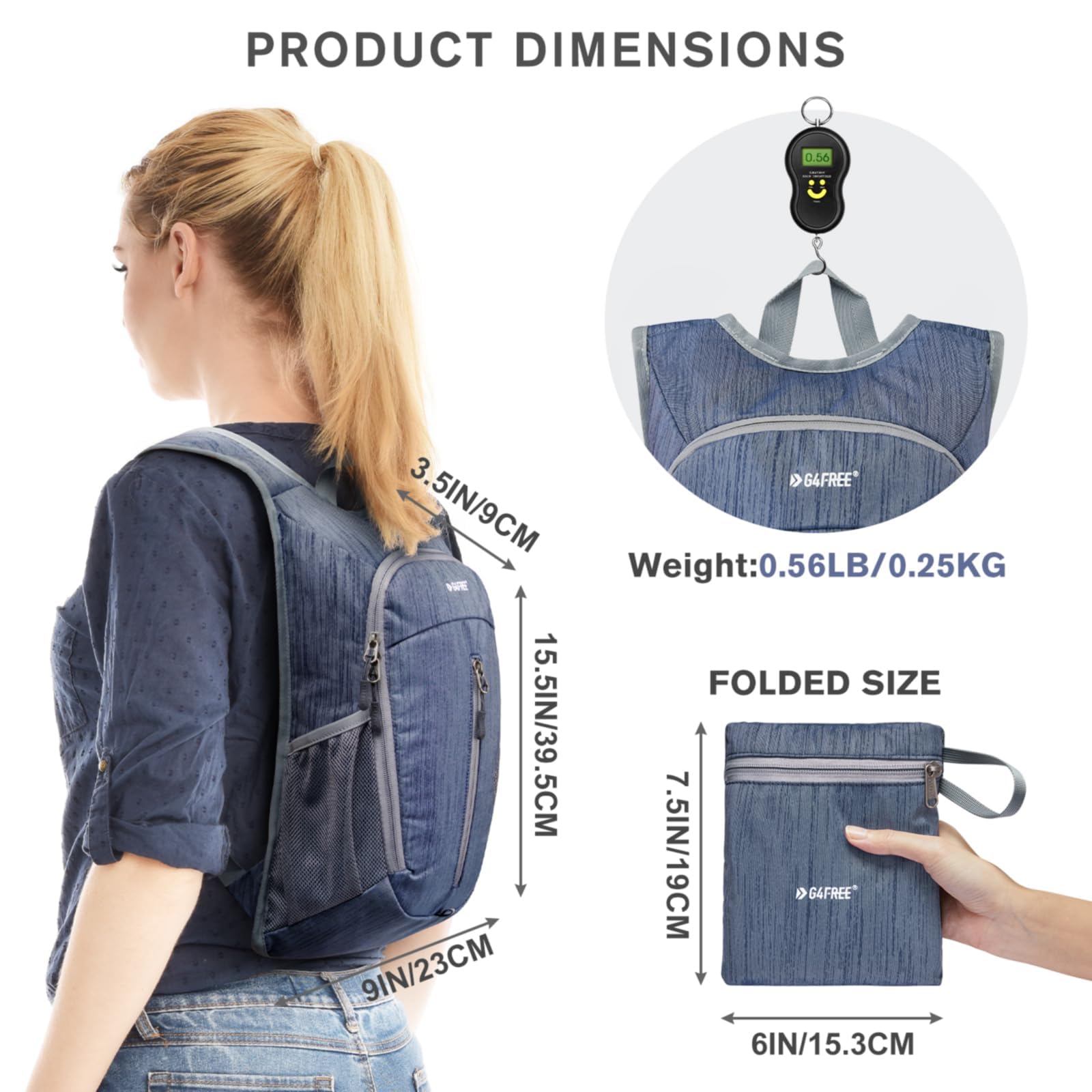 G4Free Small 10L Hiking Backpack Lightweight Foldable Rucksack Casual Travel Daypacks Mini Unisex Bag, Dark Blue - Image 2