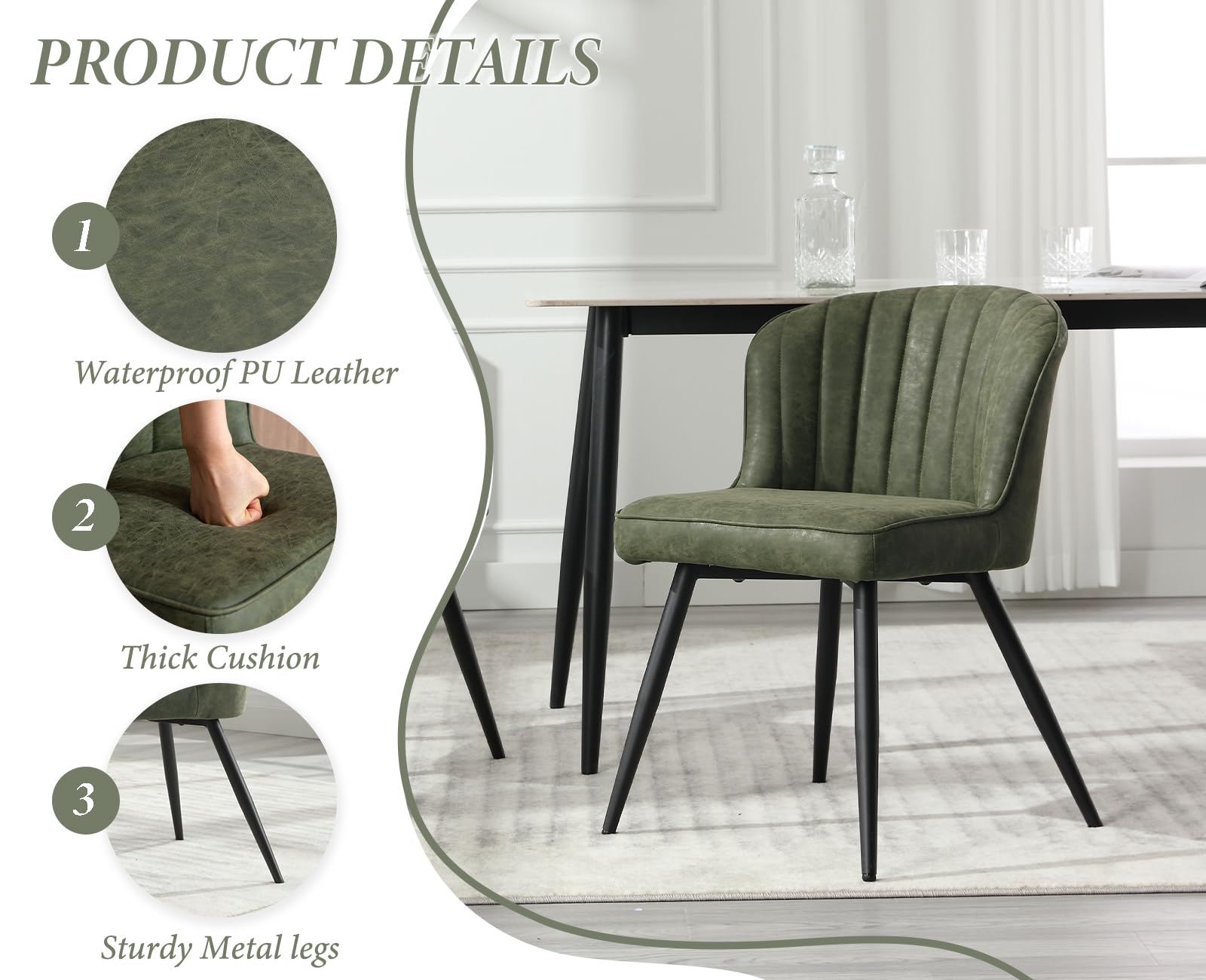 Lot De 2 Chaises De Salle à Manger En Cuir PU - Design Scandinave, Dossier Rembourré, Pieds Métal, Gris - 10