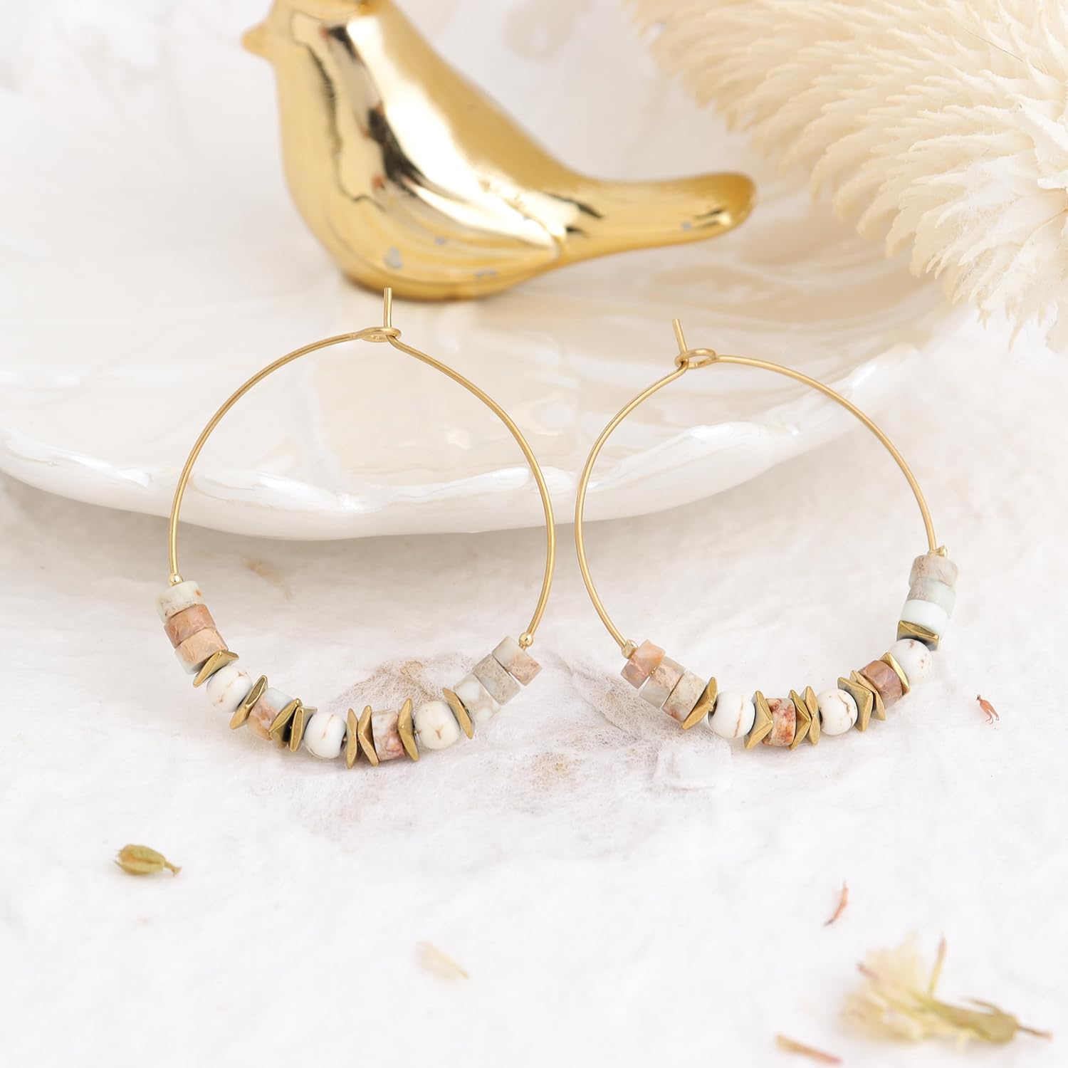 Natural Stone bead Hoop Earrings for Women, Boho Trendy Summer Beach Jewelry Gift - Image 7