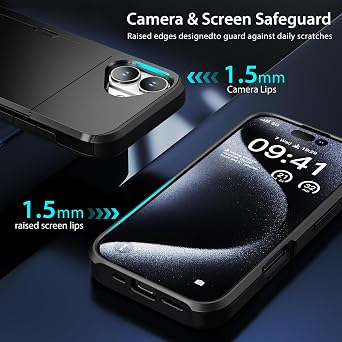 ZUSLAB Card Holder Slot Case Compatible with Apple iPhone 16 6.1 Inches 2024, Phone Wallet Case with 1 Tempered Glass Screen Protector, Rubber & PC Bumper Cover for Women Men, Black