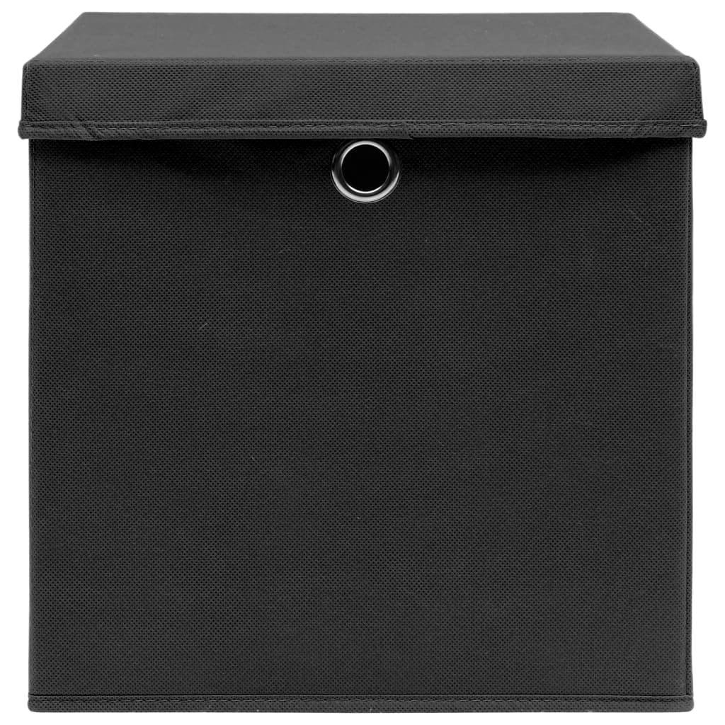 Cajas de almacenamiento con tapas, 10 unidades, color negro, 32 x 32 x 32 cm, de tela, plegable, para armario, organizador para el hogar