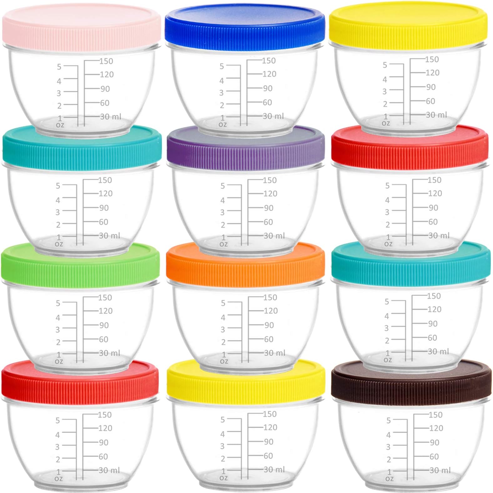 Youngever 18 Pack Baby Food Storage, 6 Ounce Baby Food Containers with Lids and Labels, 9 Assorted Colors