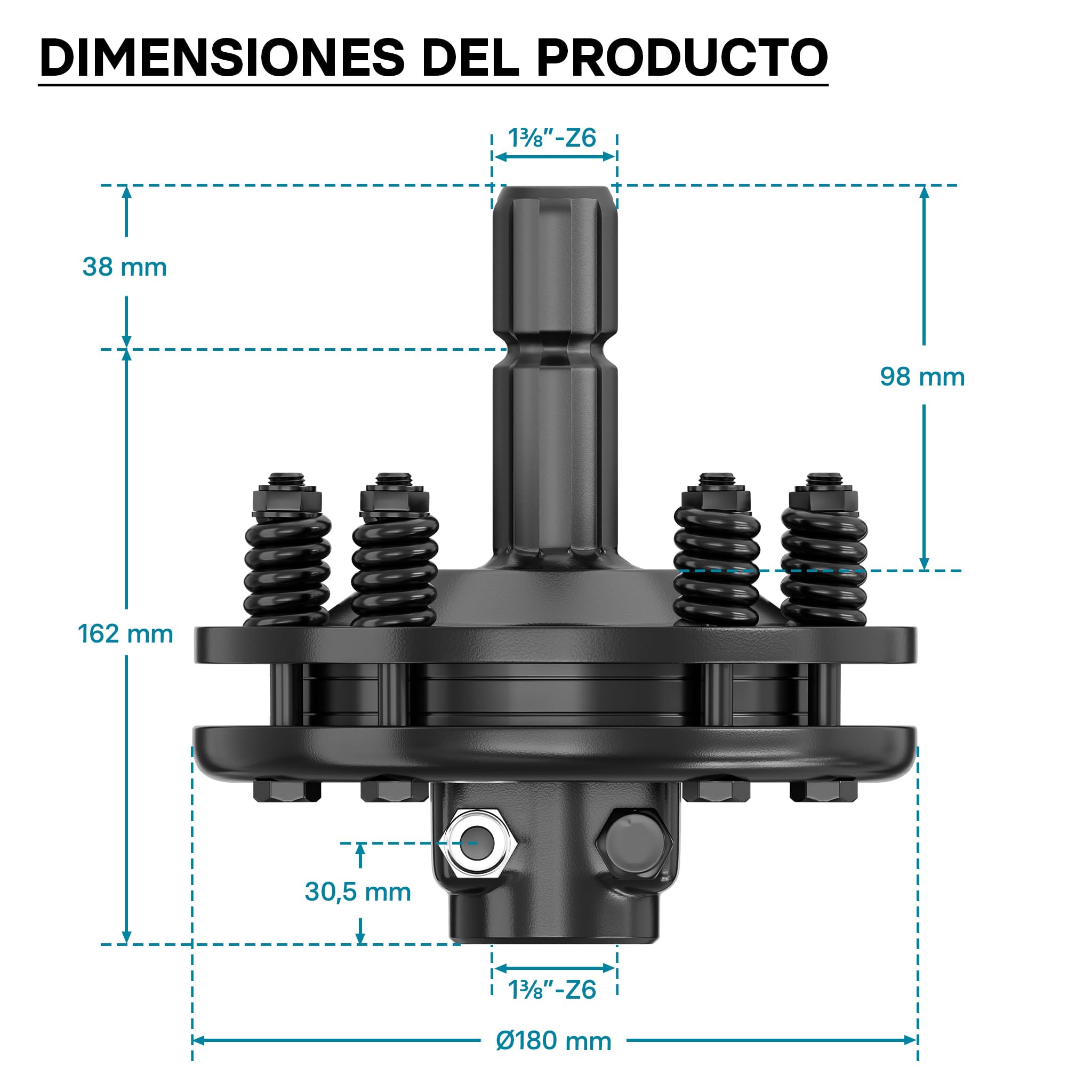 WilTec Acople Toma de Fuerza Eje Estriado 6 Dientes 1 3/8" Macho y Hembra, Eje cardán máx. 1200Nm, Negro