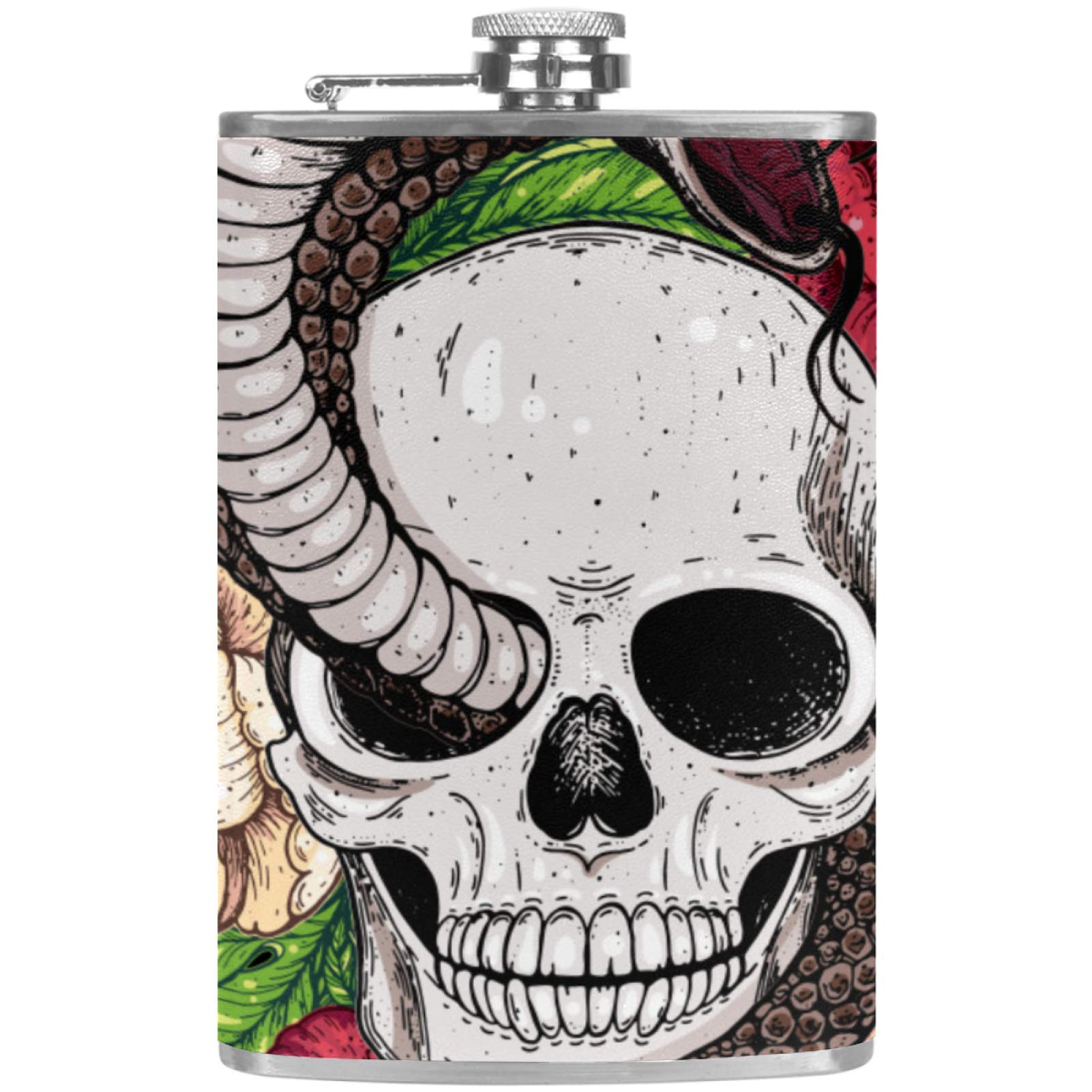 Flasque de poche en cuir et acier inox design gothique chic avec entonnoir