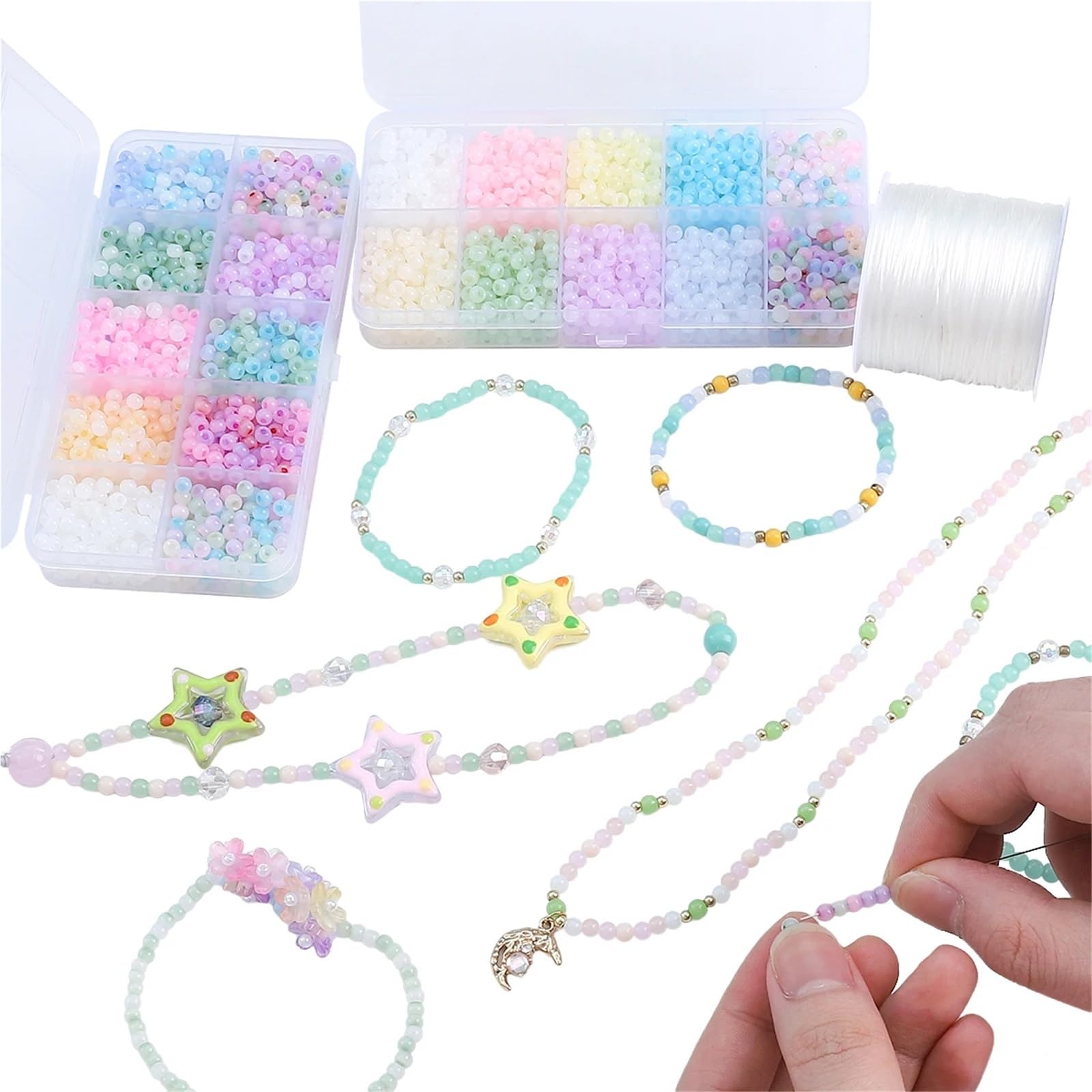 Cuentas de cristal esmerilado, 4 cajas de 4 mm, cuentas espaciadoras de vidrio para hacer joyas, regalo de cumpleaños, manualidades para juego (estilo 1)