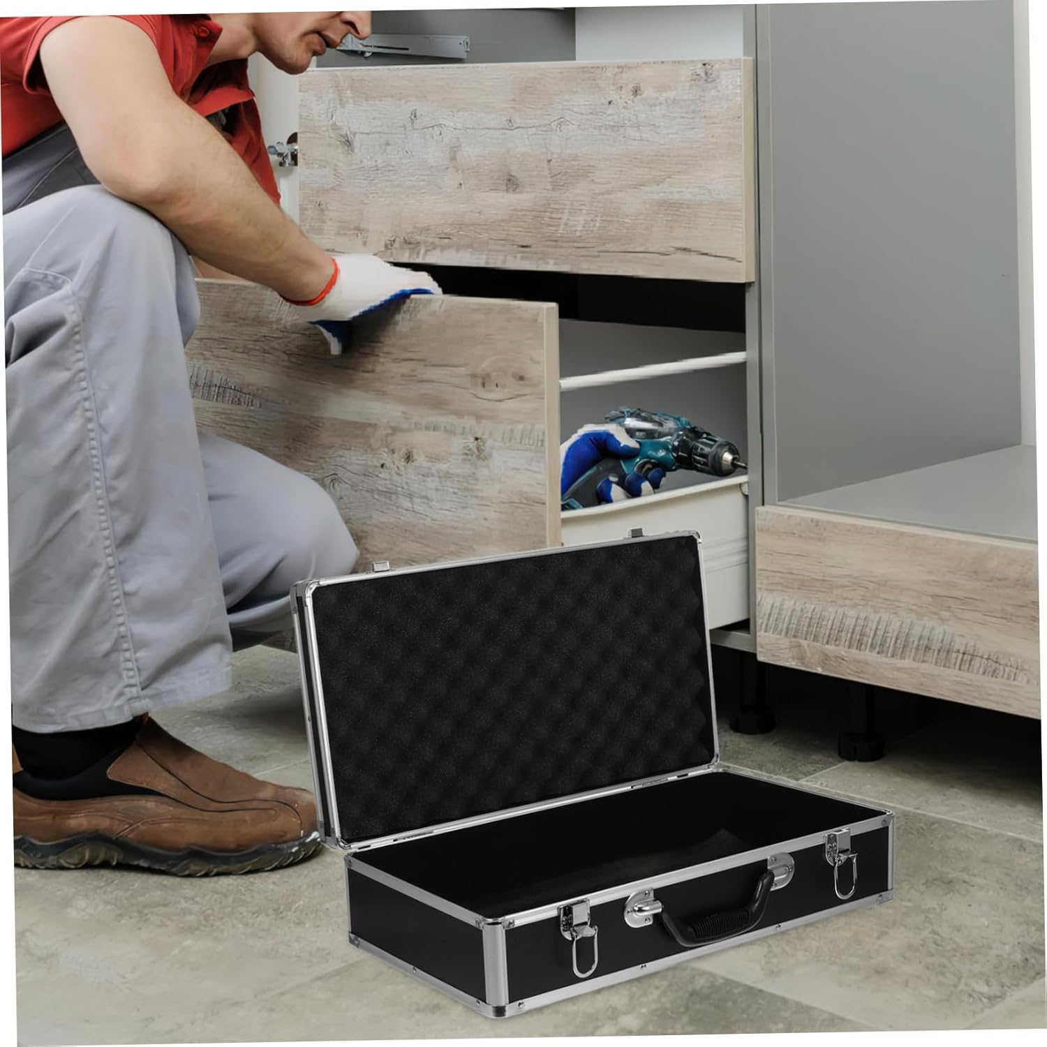 OSALADI Travel Tool Box Aluminum Hard Storage Box Rust- Lockable Aluminum Case for Equipment