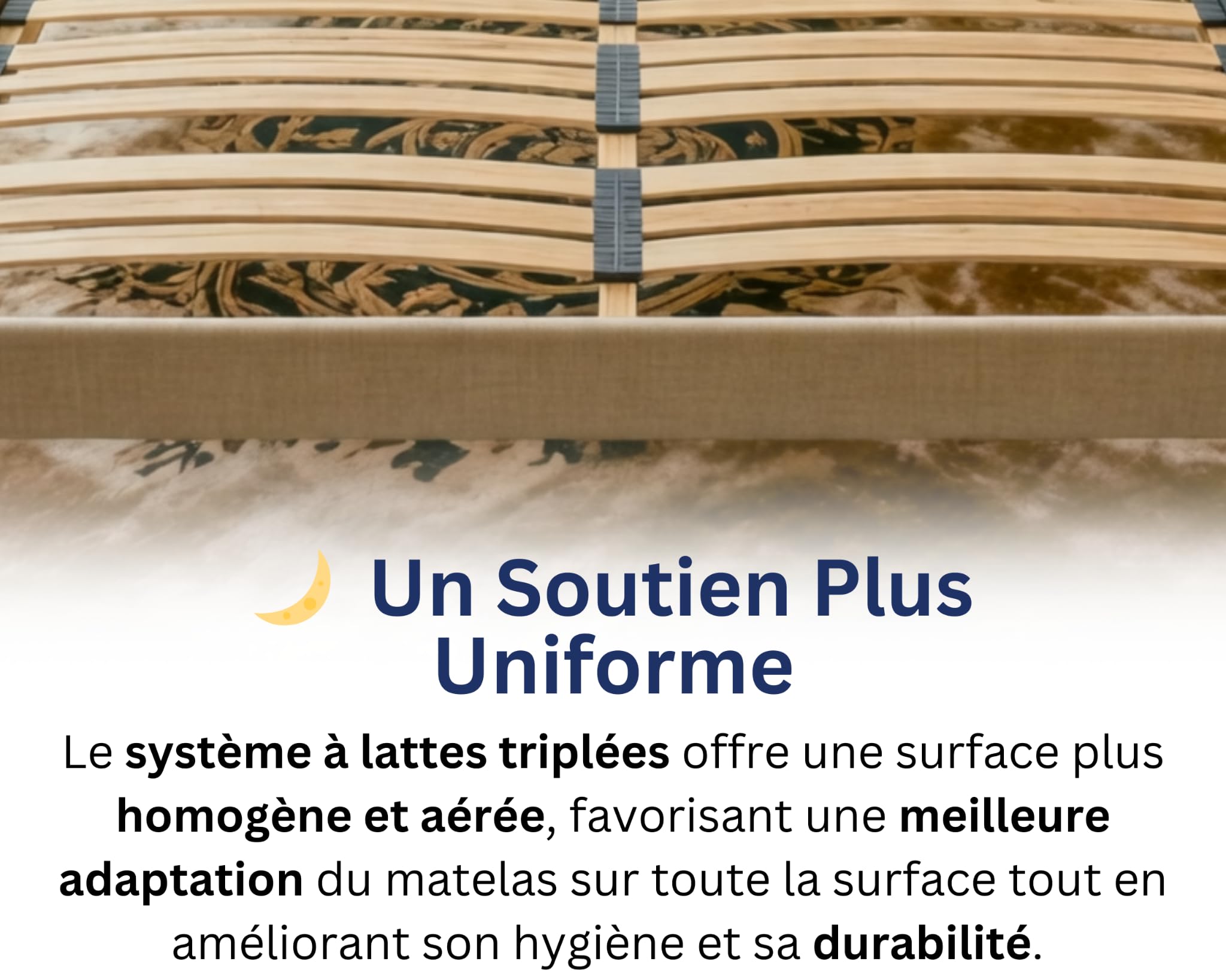 Sommier 140x190 Beige, Hauteur 30 cm, à Lattes Actives en Bois, Cadre Tapissé, Structure et Pieds Solide en Bois Massifs, Stable et Silencieux, Lit 2 Places pour Chambre Adulte