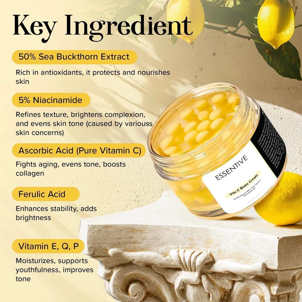 Image of Deep Vitamin C Golden Capsule 100g | Korean Boba Cream with Sea Buckthorn, Niacinamide & Vitamin E | Face Moisturizer for Hydration, Brightening & Anti-Aging | Korean Skin Care